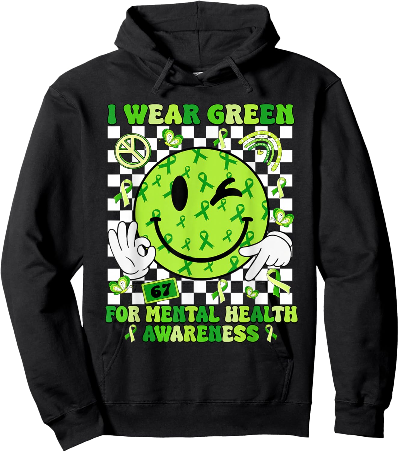 I Wear Green for Mental Health Matter Awareness Green Ribbon Hoodie - Hoodie | Black
