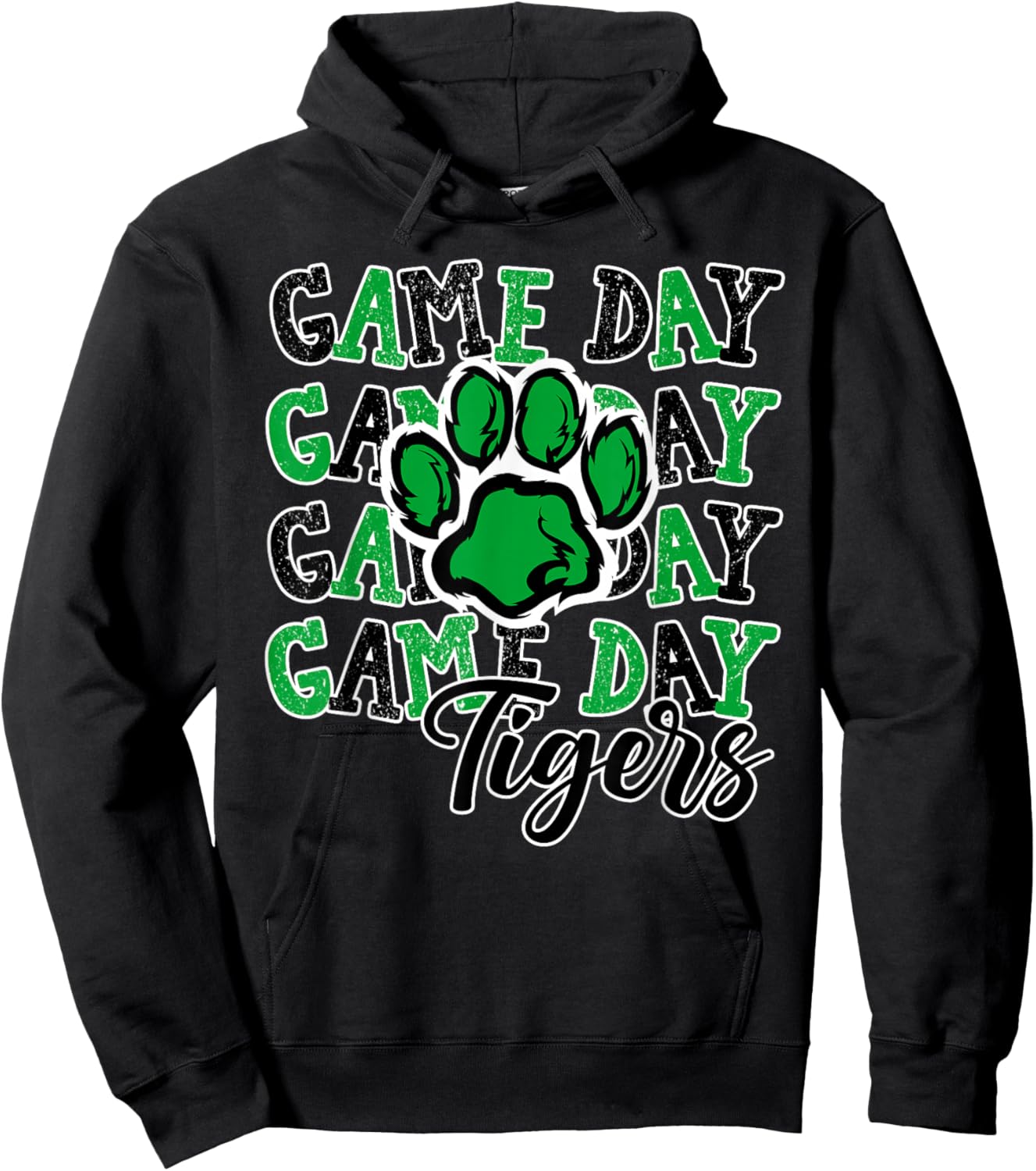 Game Day Tigers Green Paw Print School Spirit Mascot Tiger Hoodie - Hoodie | Black