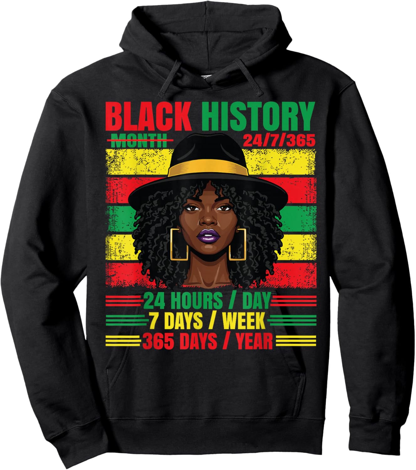 Black History Month 24/7/365 Afro Woman Pride African Girls Hoodie - Hoodie | Black