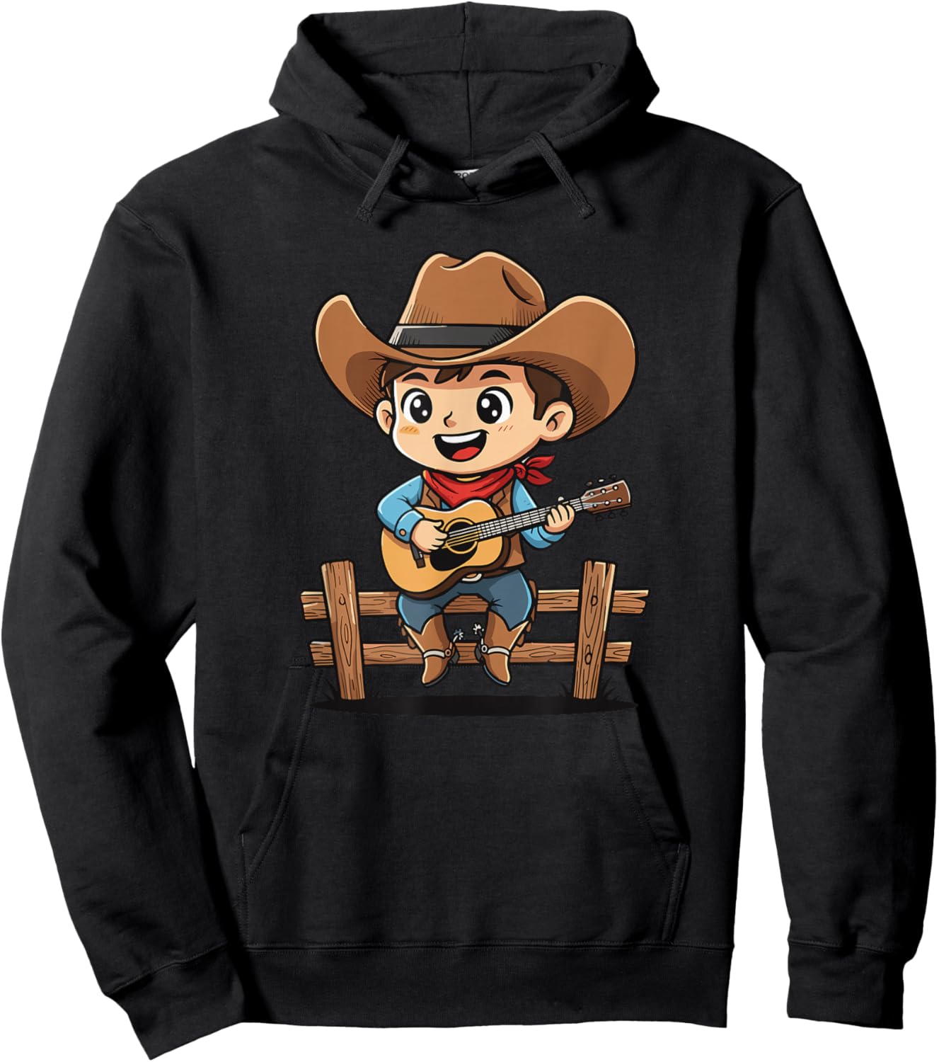 Cute Little Ranch Boy Playing Guitar Cowboy Hoodie - Hoodie | Black