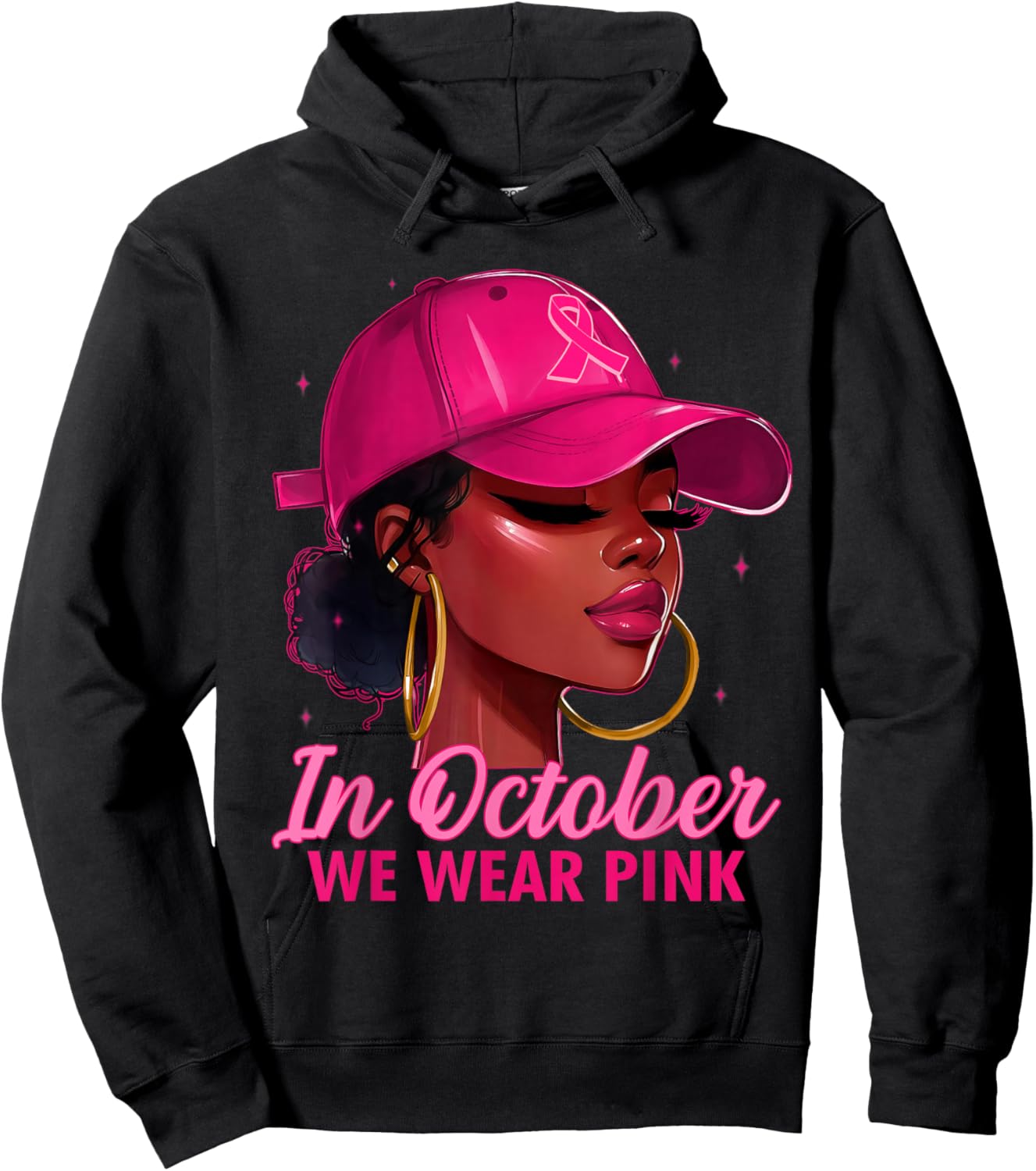in October We Wear Pink Black Women Breast Cancer Awareness Hoodie - Hoodie | Black