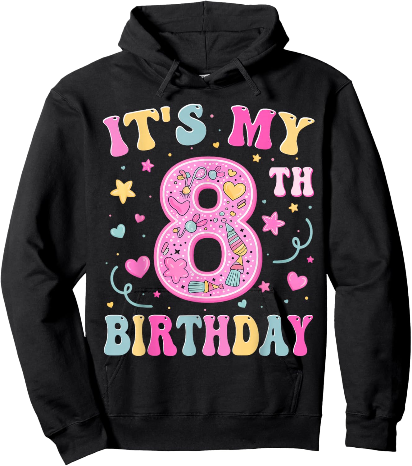 Kids It's My 8th Birthday Girl 8 Seven Happy Birthday Girls Hoodie - Hoodie | Black