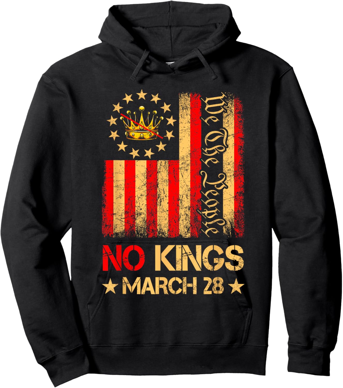 No Kings March 28 2026 No Kings Day US Flag Vintage Hoodie - Hoodie | Black