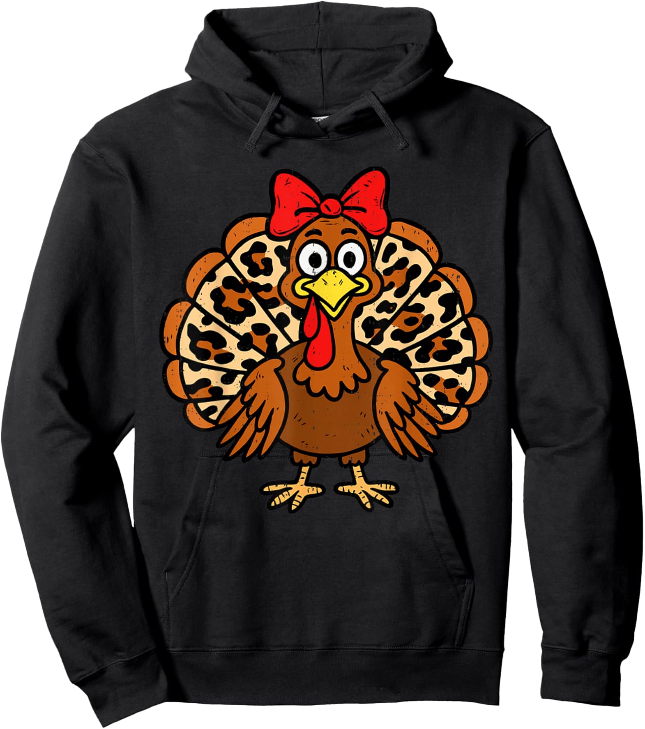 Funny Turkey Bow Leopard Fall Thanksgiving Costume Hoodie - Hoodie | Black