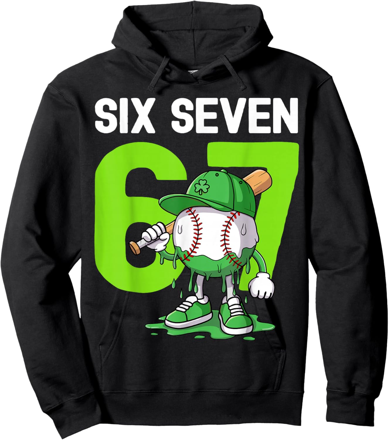 Boys St Patricks Day 67 Six Seven Baseball Ice Cream Drip Hoodie - Hoodie | Black