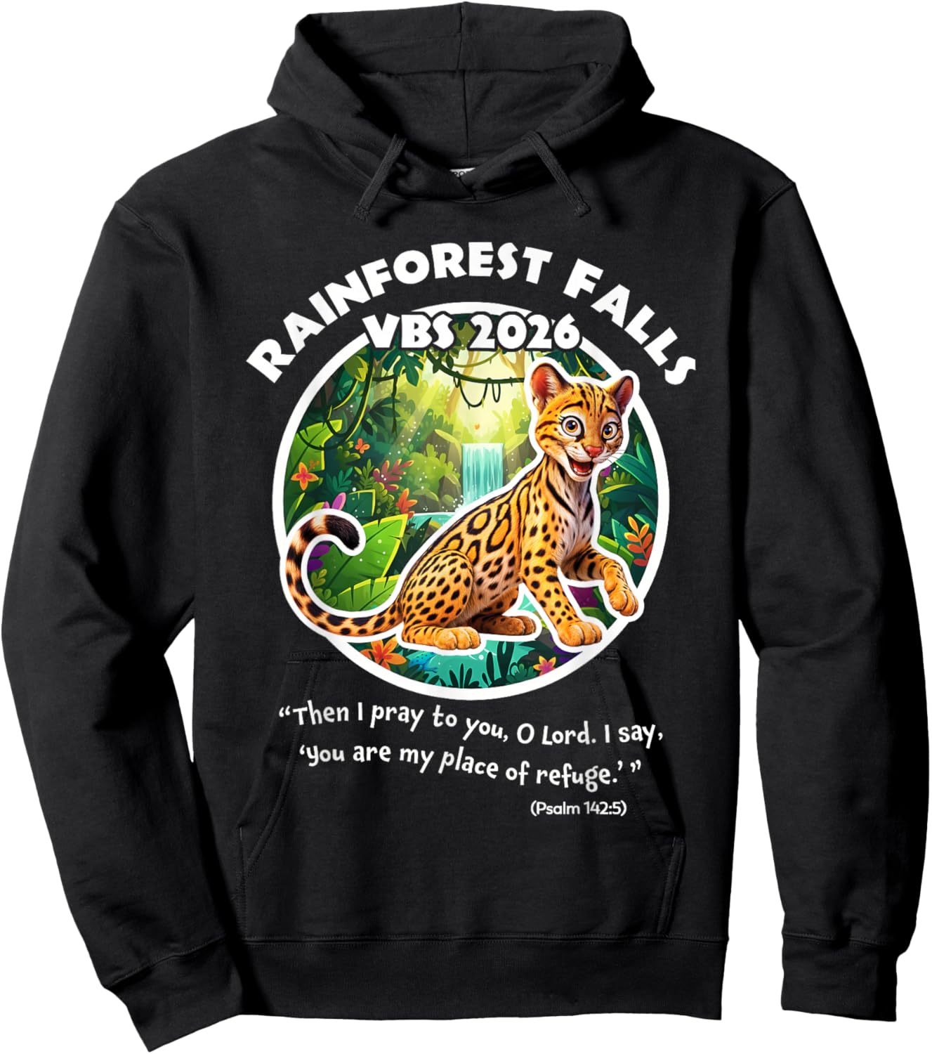 Rainforest Falls VBS 2026 Leopard Jesus Faith Bible Verse Hoodie - Hoodie | Black
