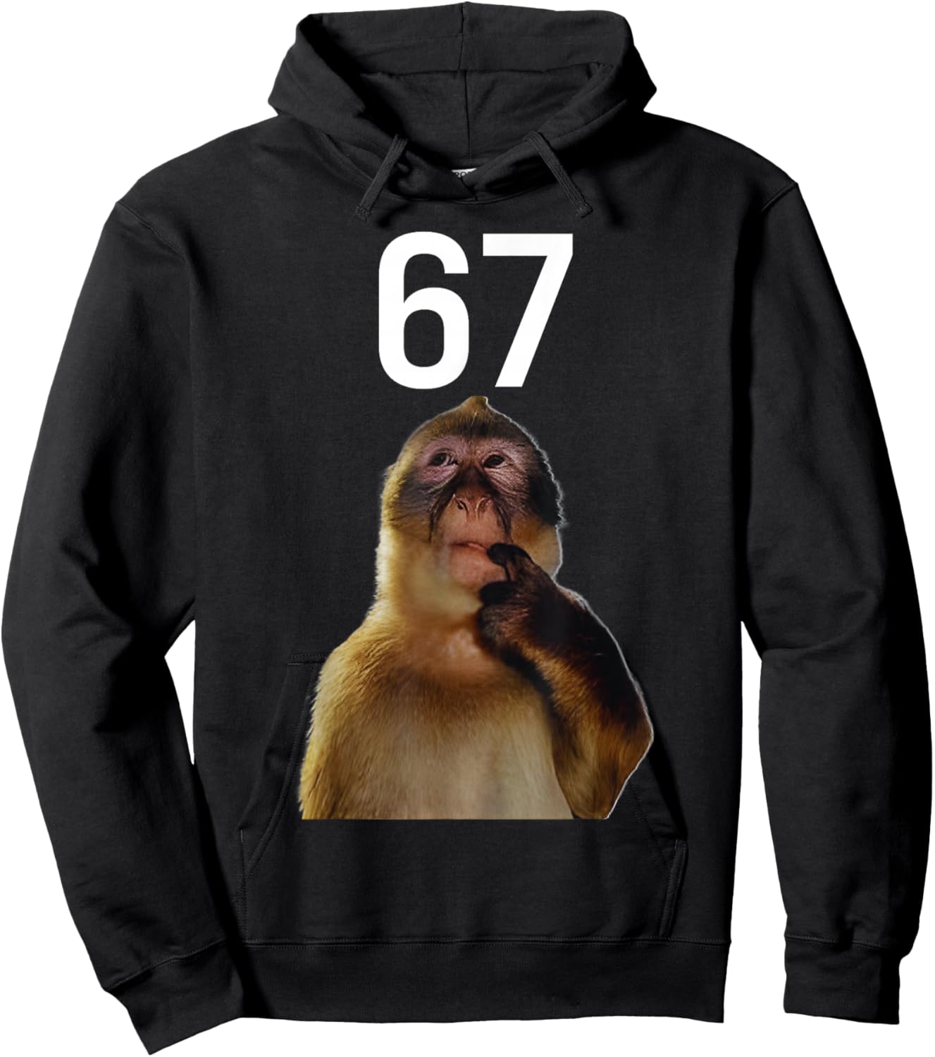 Monkey Thinking 67 Funny Six Seven Monkey Meme Brainrot Gift Hoodie - Hoodie | Black