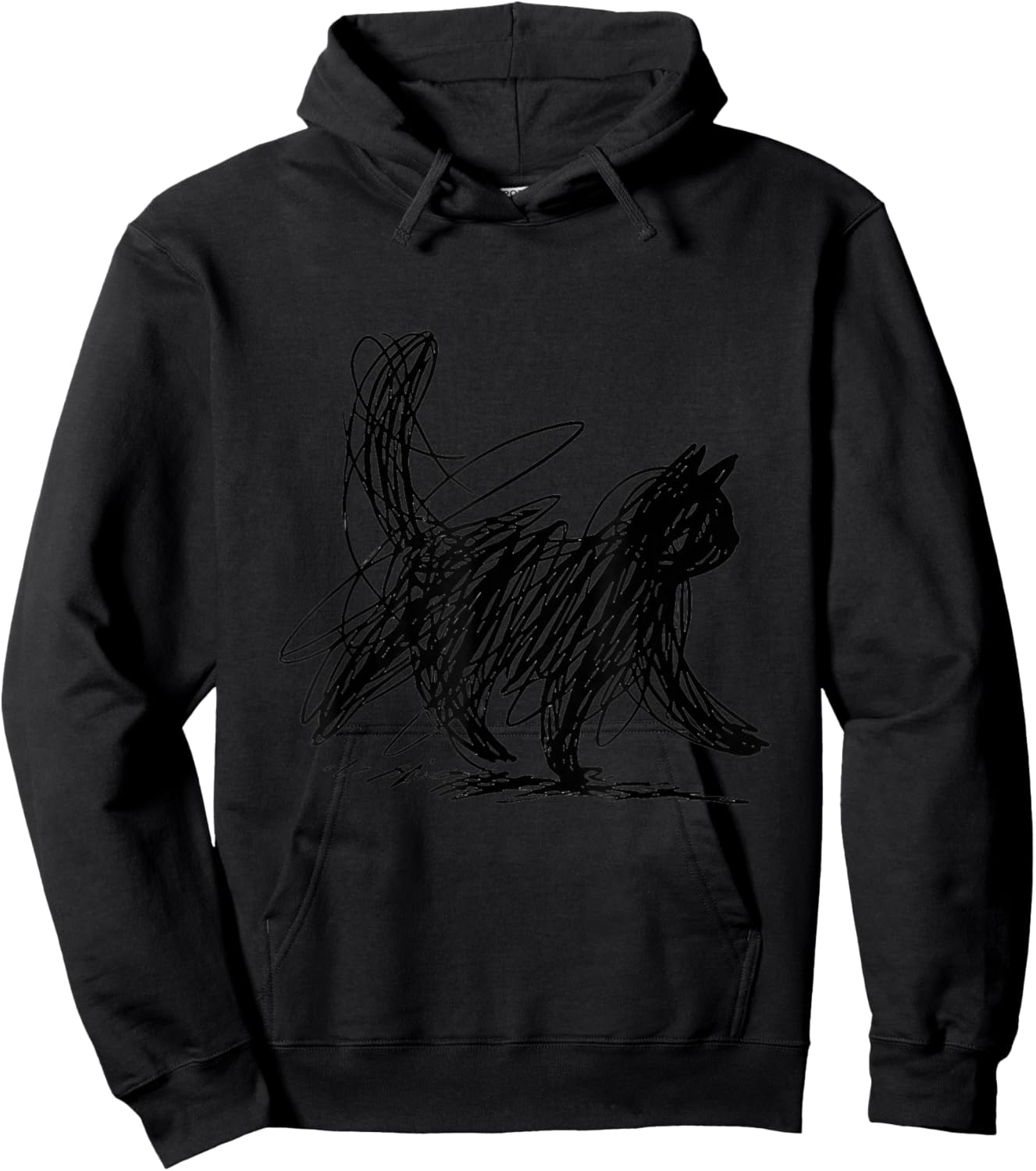 Abstract Scribble Black Cat Minimal Line Art Aesthetic Hoodie - Hoodie | Black