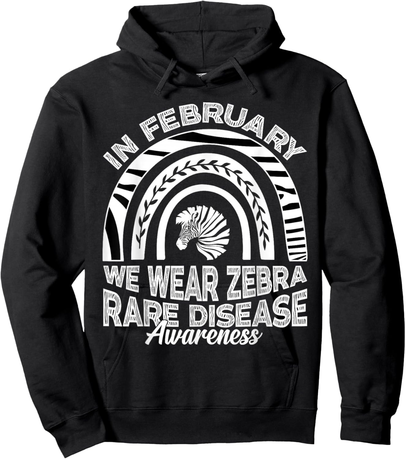 in February We Wear Zebra Ribbon Rare Disease Awareness Hoodie - Hoodie | Black