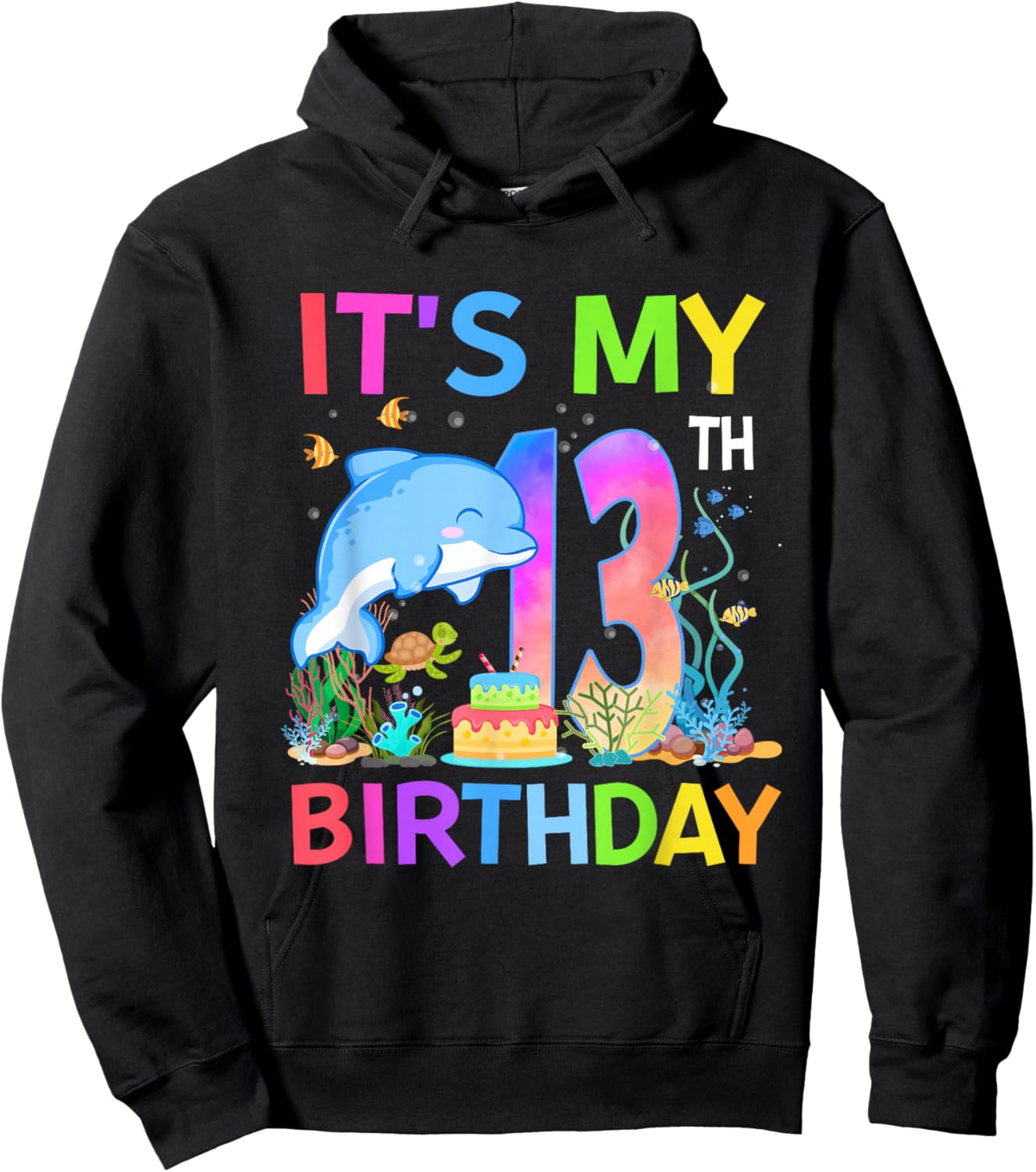 13 Year Old Boys Girls It's My 13th Birthday Dolphin Themed Hoodie - Hoodie | Black