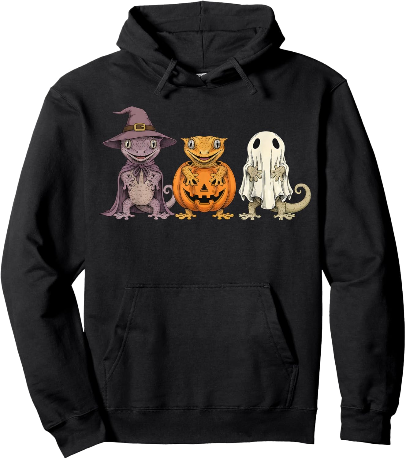 Spooky Ghost Crested Gecko Lover Pumpkin Halloween Hoodie - Hoodie | Black