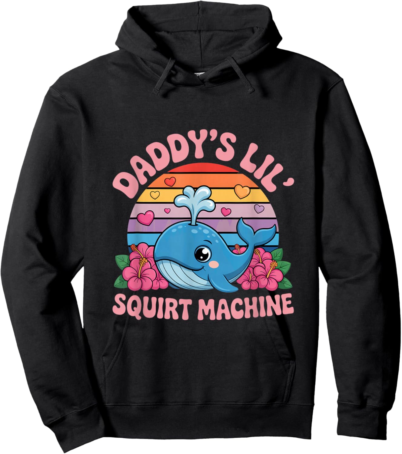 Daddys Lil Squirt Machine Cute Whale Retro Hearts Hoodie - Hoodie | Black