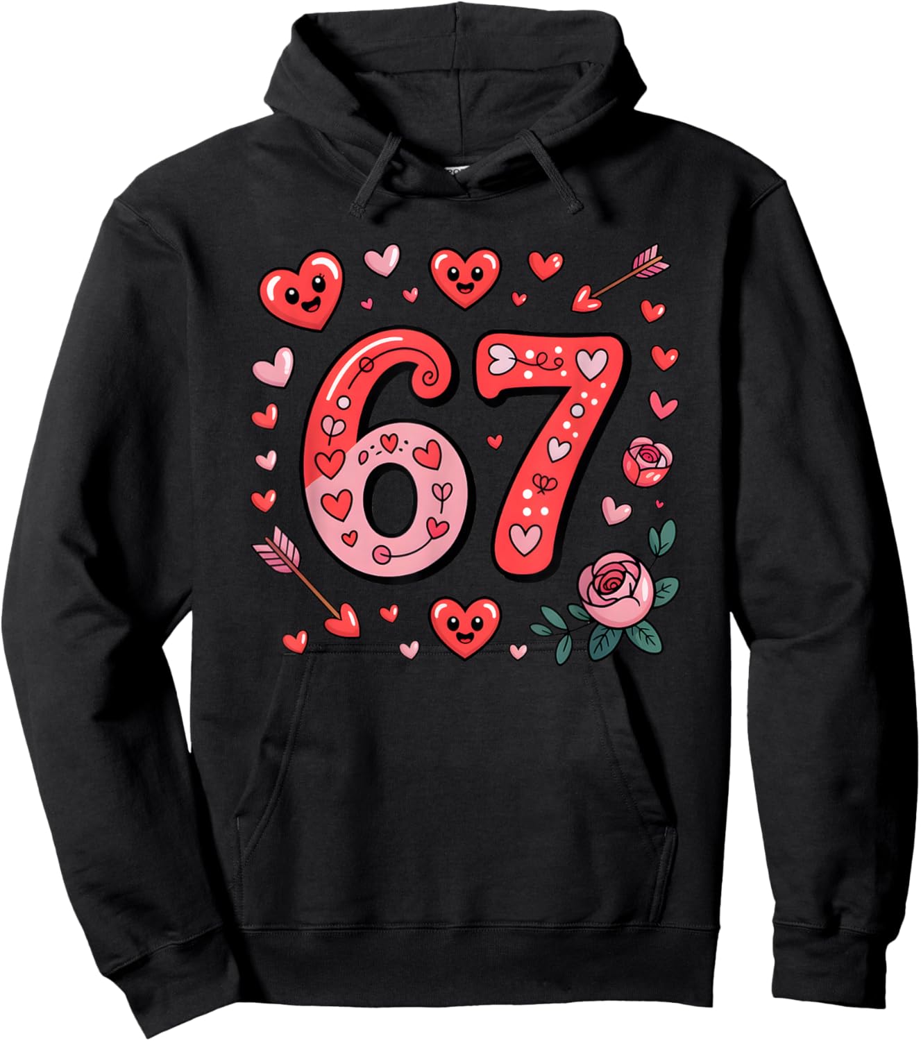 67 Valentines Meme Cute 67 Hearts and Flowers Valentine Hoodie - Hoodie | Black