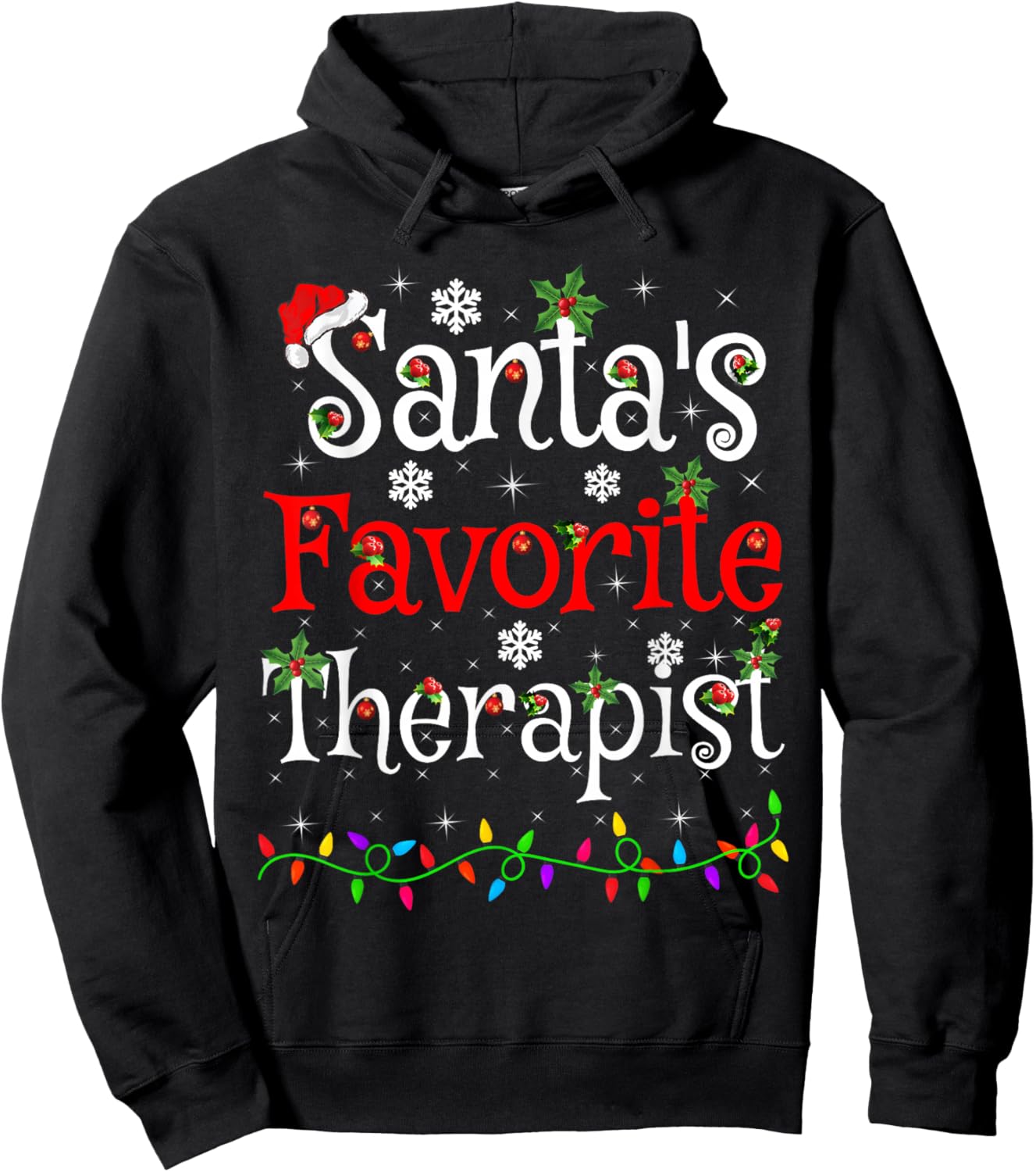 Santa Favorite Therapist Christmas Family Lights Funny Xmas Hoodie - Hoodie | Black
