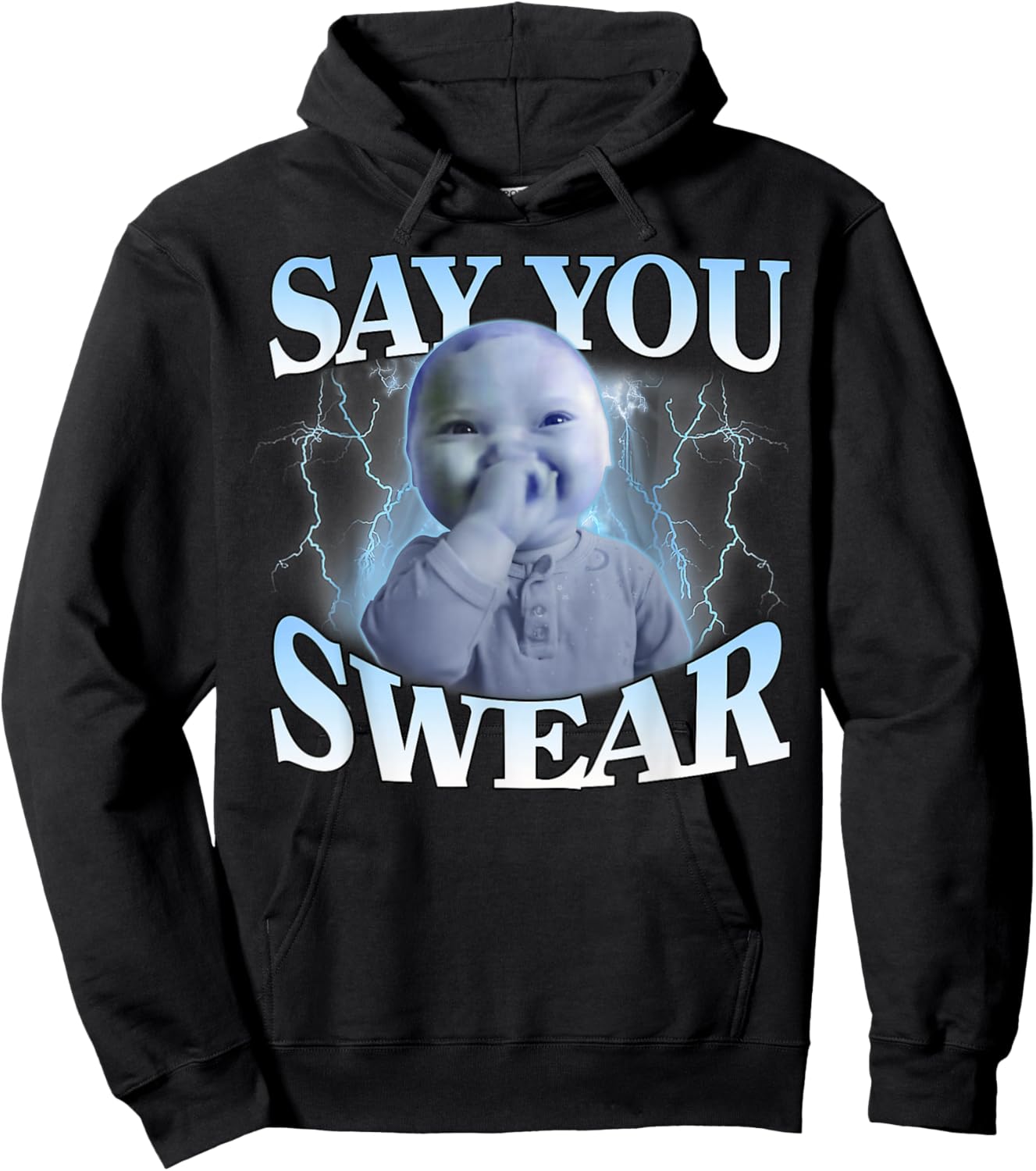 Say You Swear Ai Niche Baby Holding Back Laugh Genz Meme Hoodie - Hoodie | Black