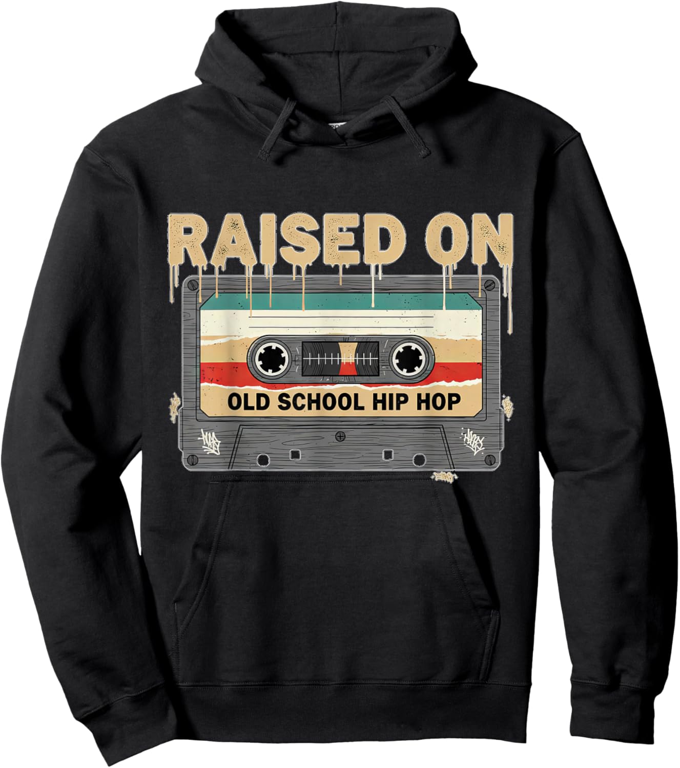 Raised On Old School Hip Hop Vintage Retro Cassette Music Hoodie - Hoodie | Black