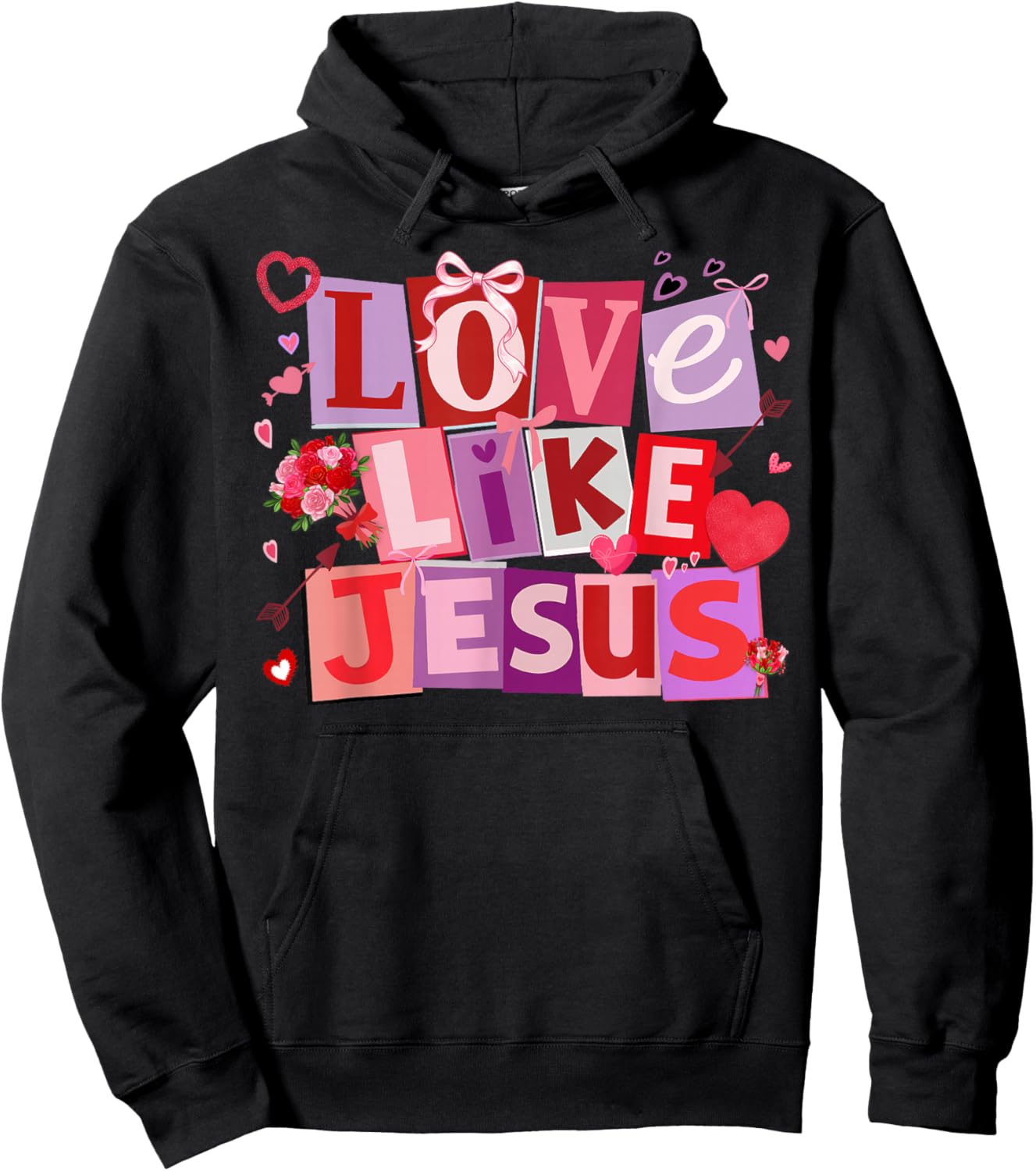 Retro Love Like Jesus Christian Valentines Bible Verse Hoodie - Hoodie | Black