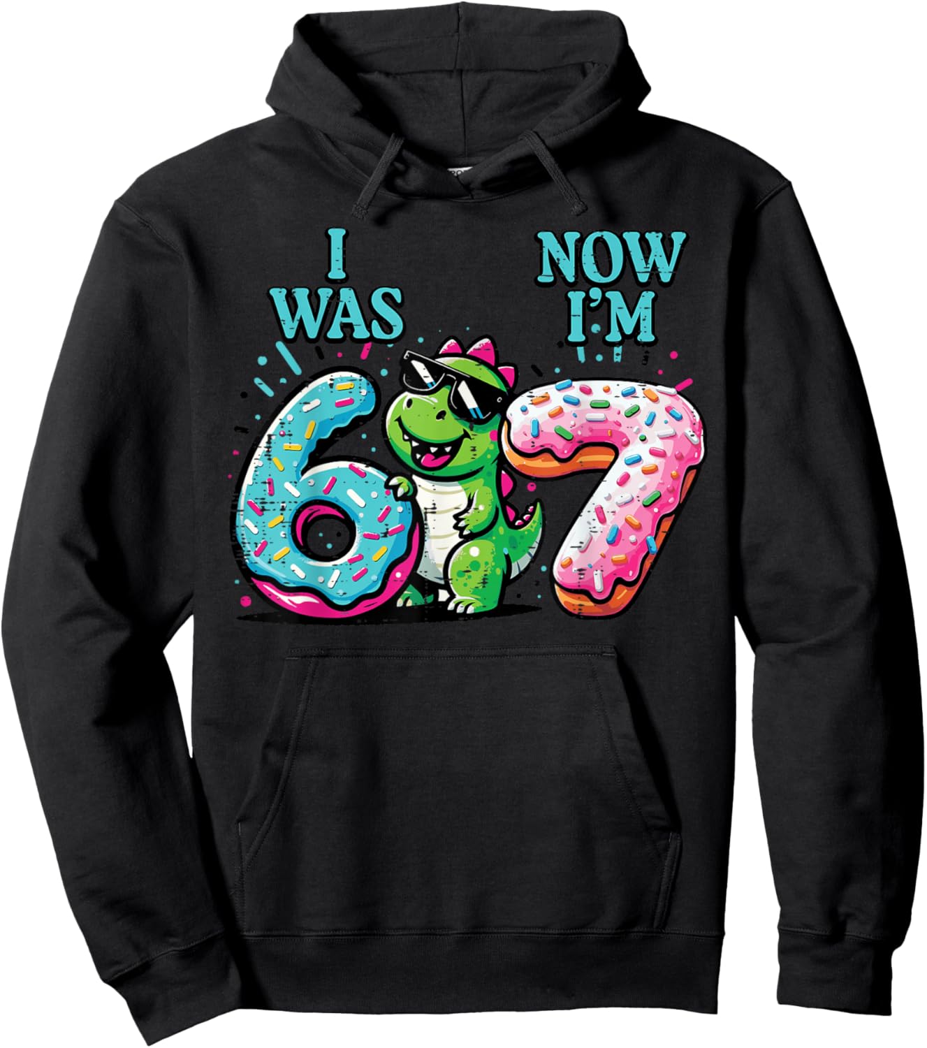 7th Birthday I was 6 Now Im 7 Dino Six Seven Boys Kids Youth Hoodie - Hoodie | Black