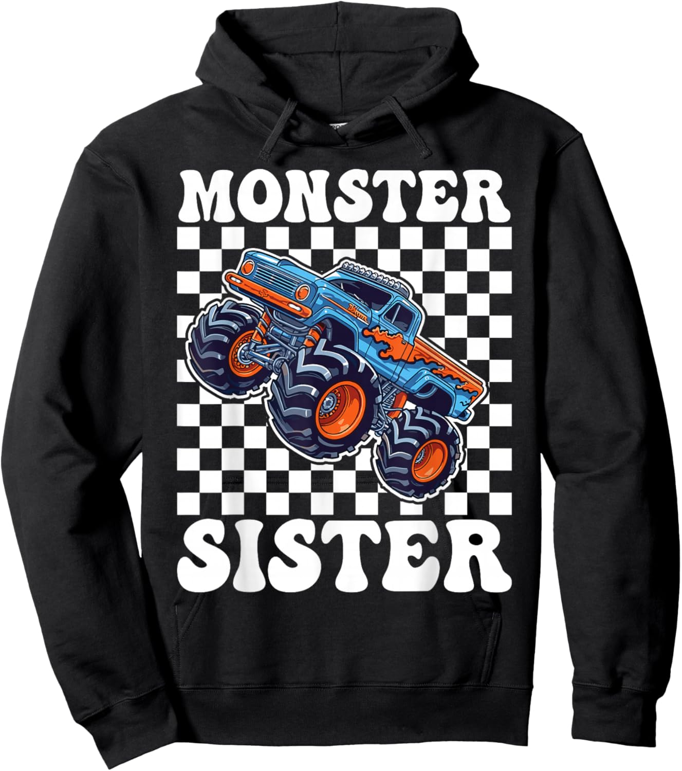 Monster Truck Sister Family Matching Monster Trucks Birthday Hoodie - Hoodie | Black