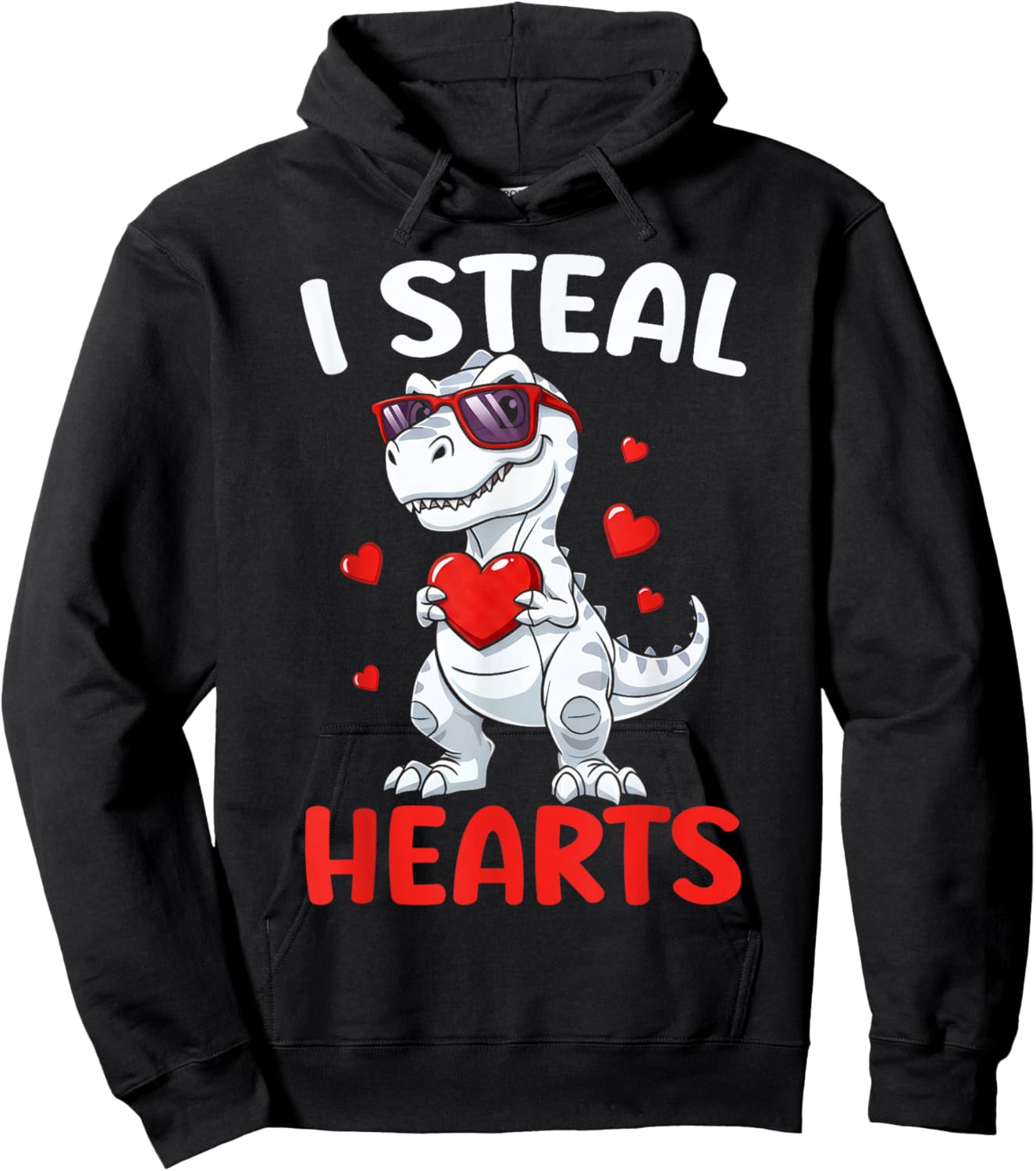 I Steal Hearts Trex Dinosaur Valentines Day Toddler Boys Hoodie - Hoodie | Black