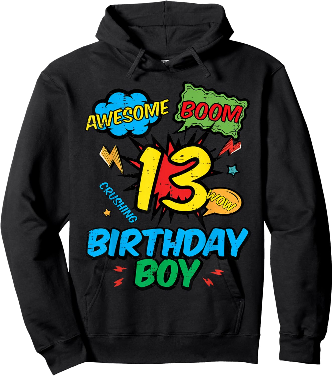 13 Birthday Boy Comic 13th Bday Superhero Party Boys Teens Hoodie - Hoodie | Black