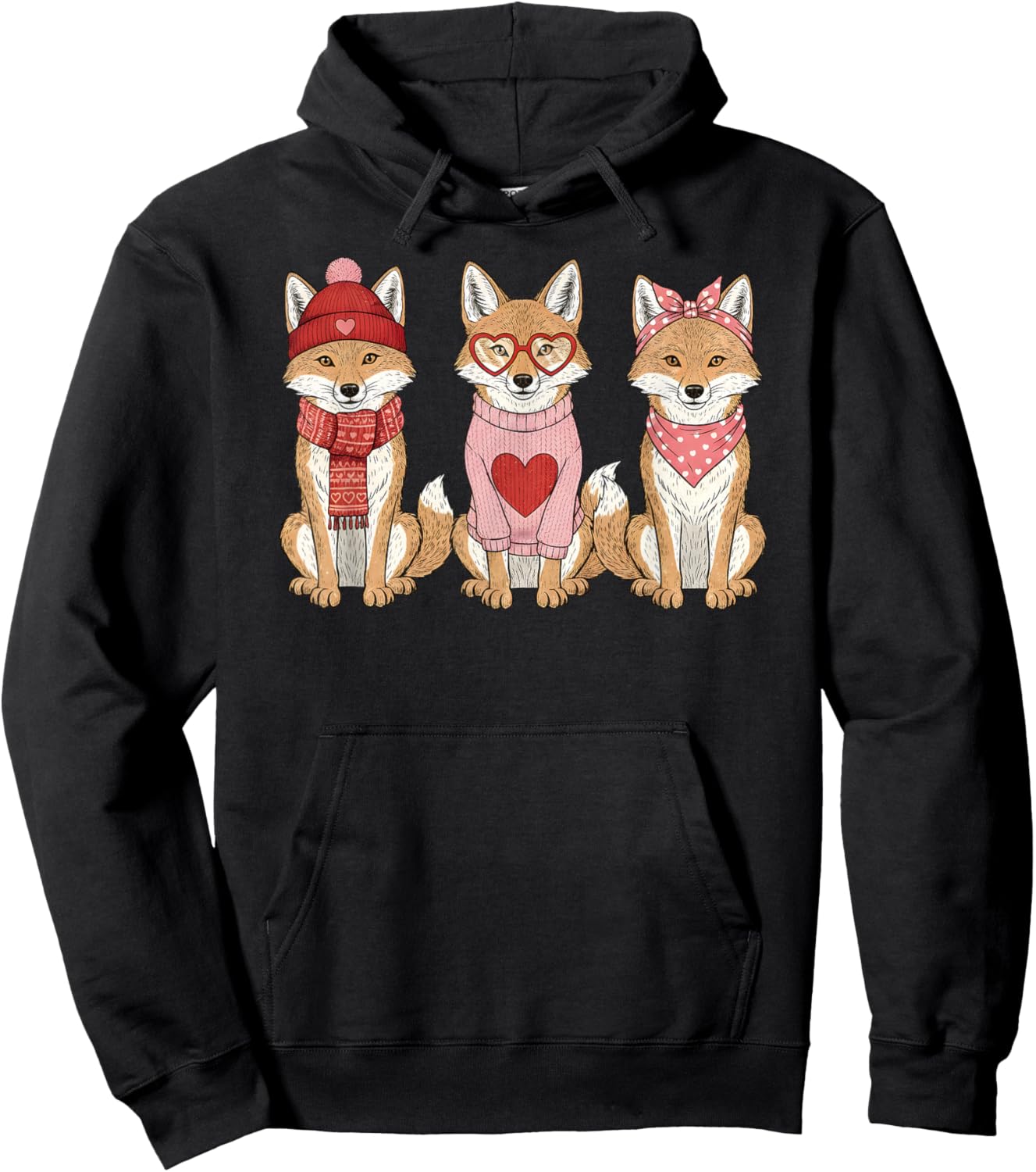 Retro Coyote Cute Valentine Hoodie - Hoodie | Black