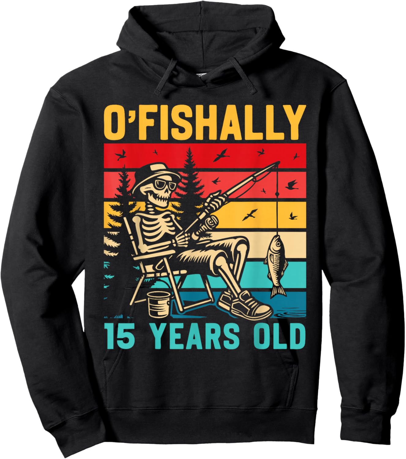 Ofishally 15 Years Old Fisherman 15th Birthday Fishing Boys Hoodie - Hoodie | Black