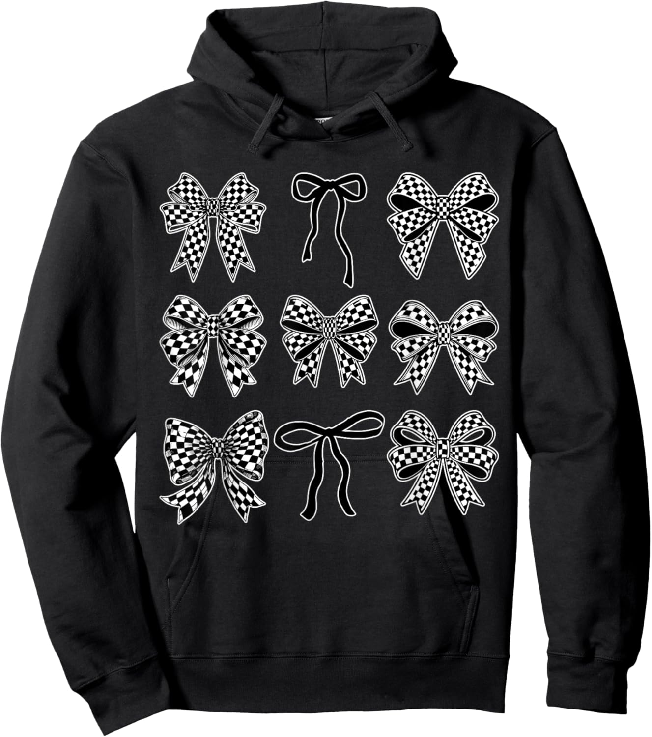 Coquette Bow Race Car Racing Cute Checkered Flag Hoodie - Hoodie | Black