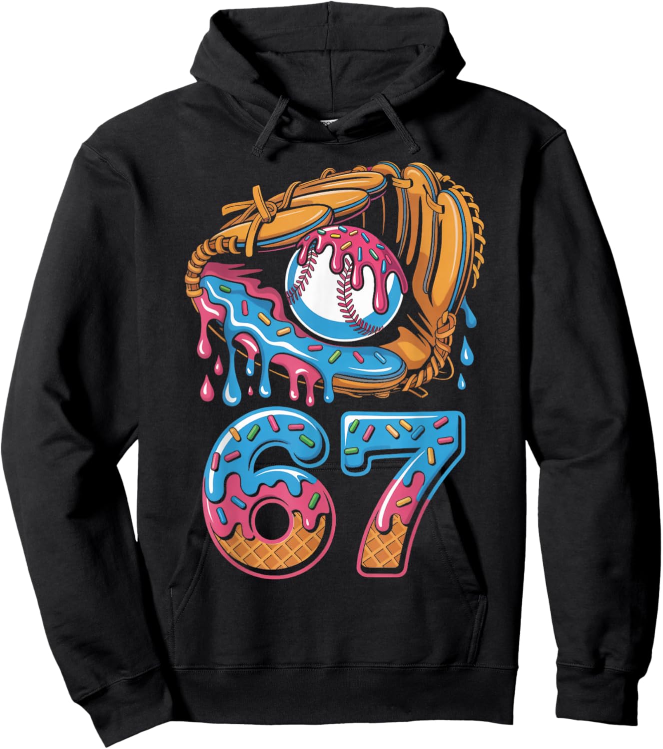 Baseball Player 67 Number 67th Sports Ice Cream Drip Hoodie - Hoodie | Black