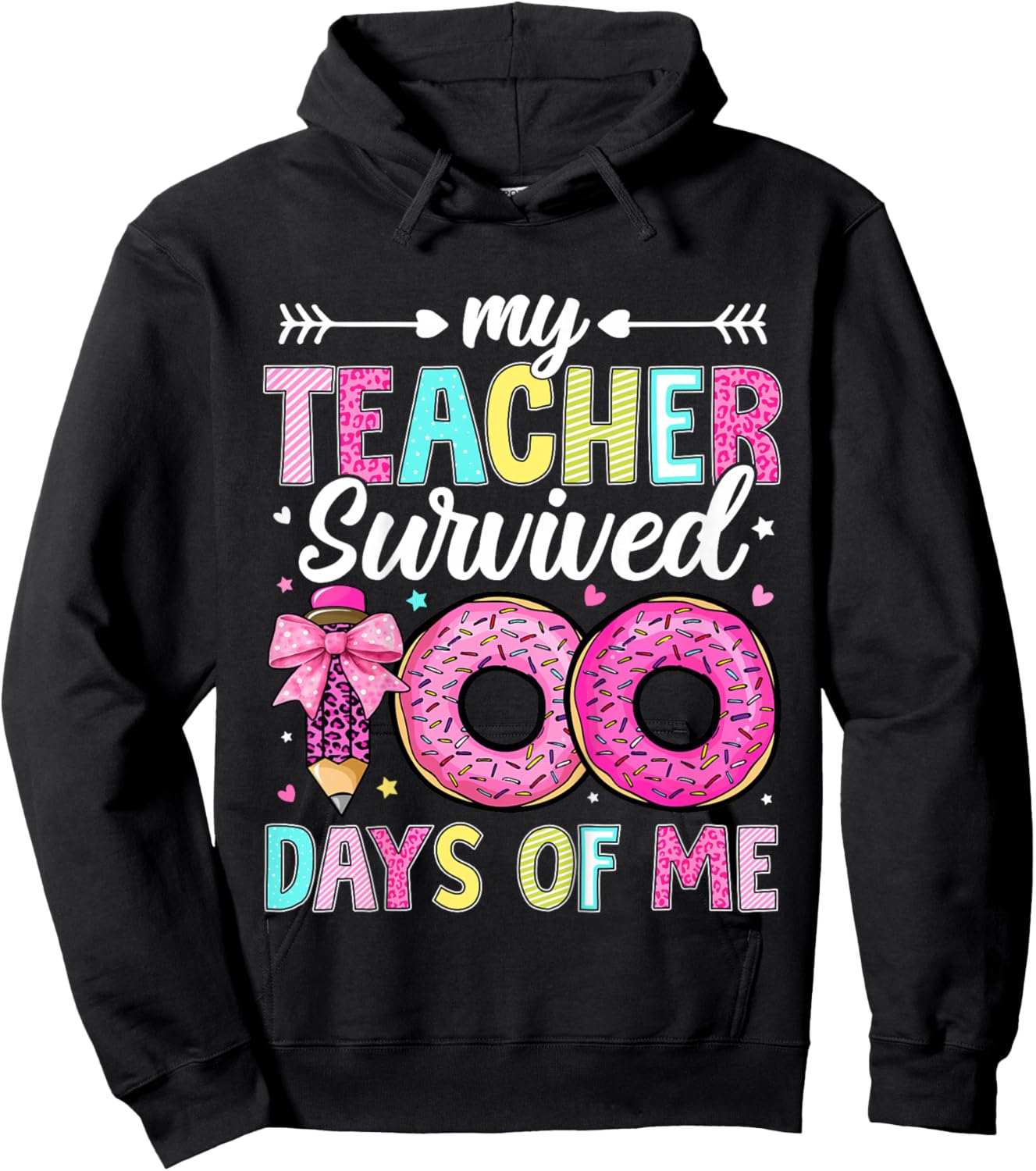 Kids My Teacher Survived 100 Days of Me 100th Day of School Girls Hoodie - Hoodie | Black