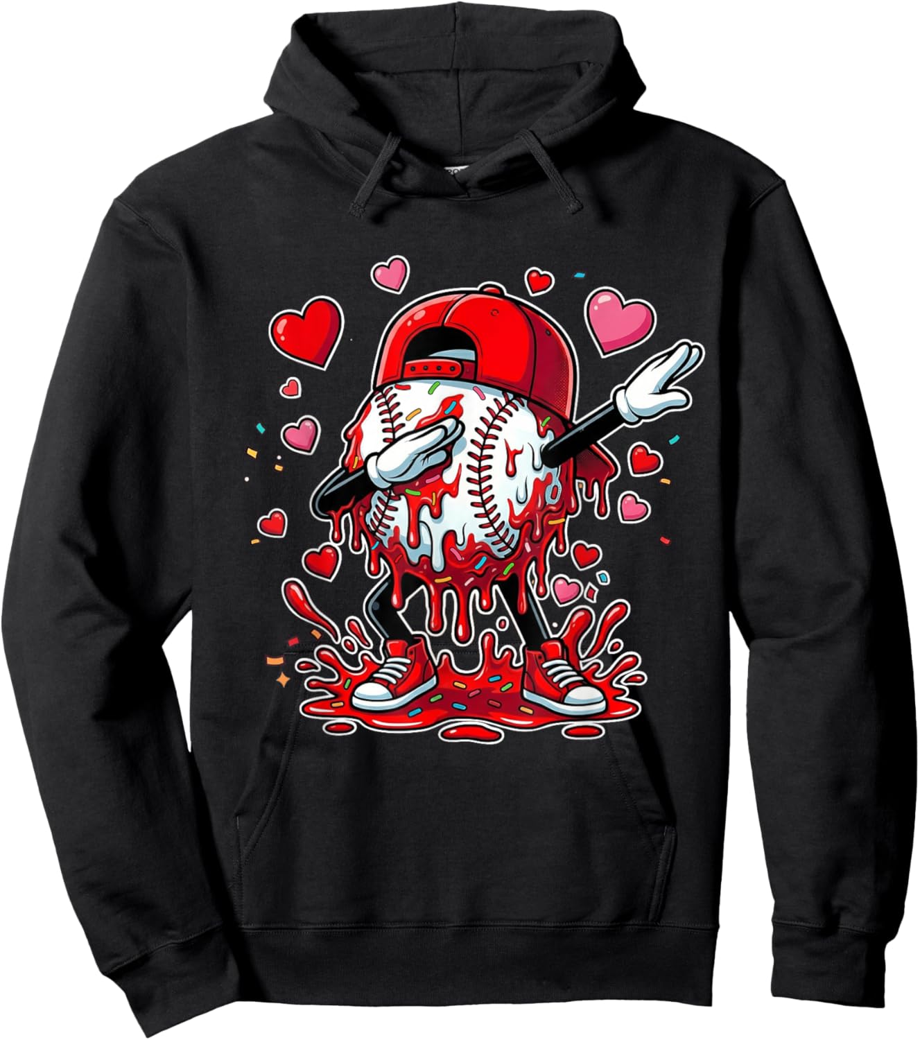 Valentines Baseball Toddler Boys Kids Dabbing Baseball Drip Hoodie - Hoodie | Black