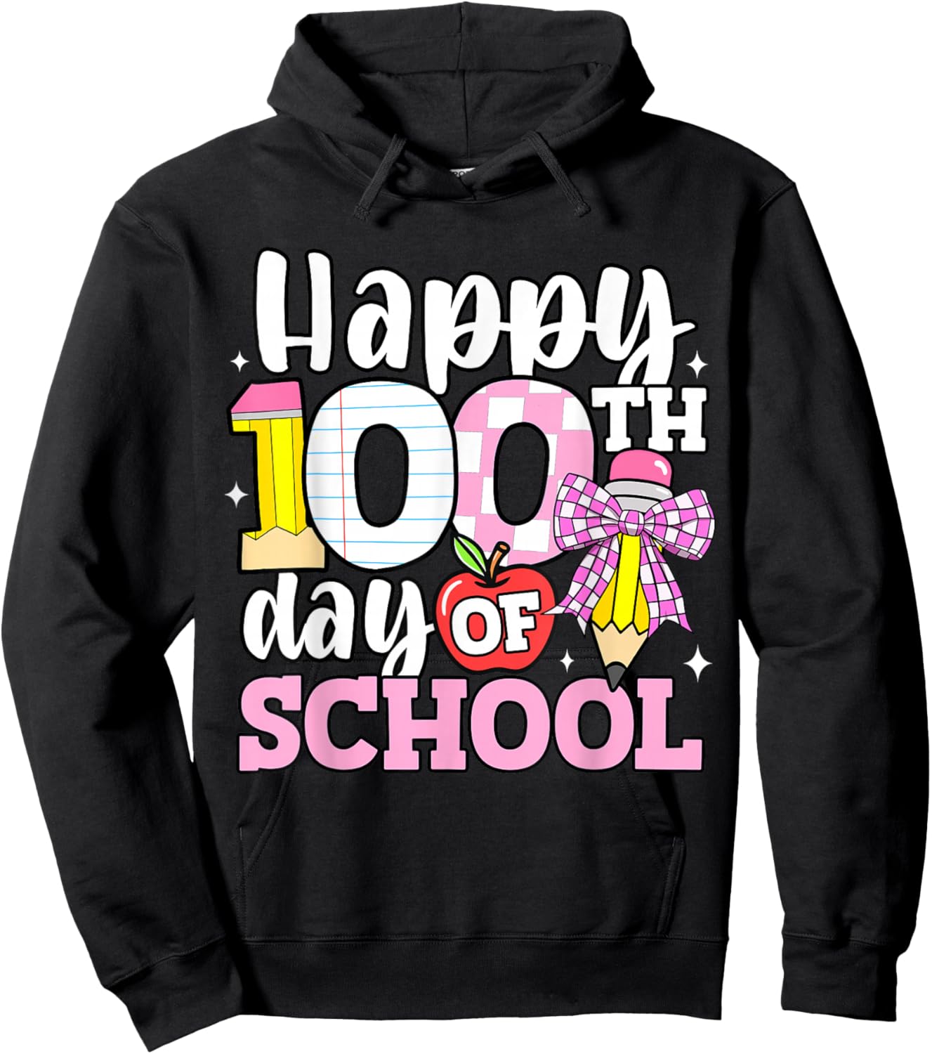Happy 100 Days of School Teacher 100th Day Bow Girls Kids Hoodie - Hoodie | Black