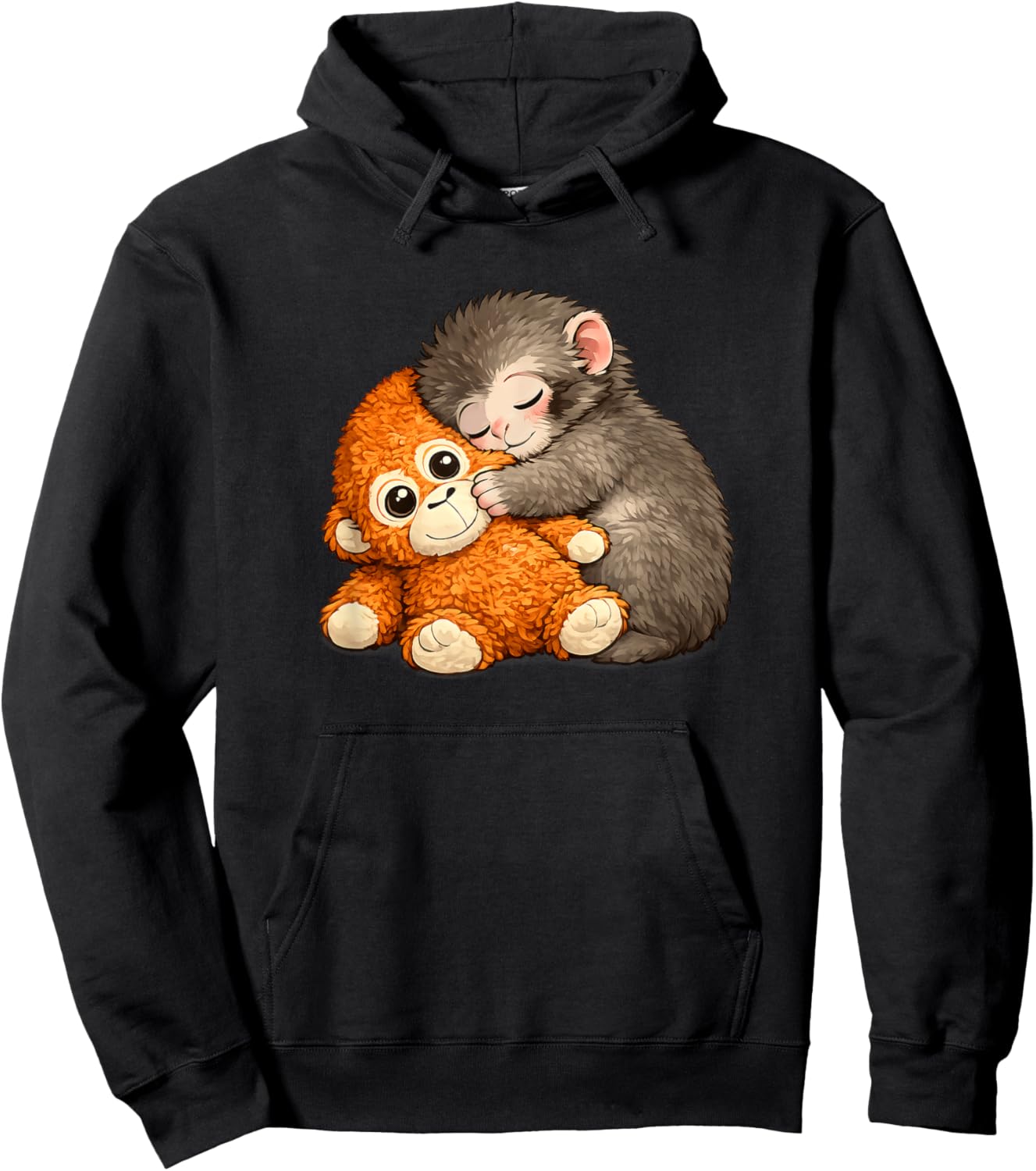 Punch Monkey with Teddy Bear Cuddling Meme Viral Internet Hoodie - Hoodie | Black