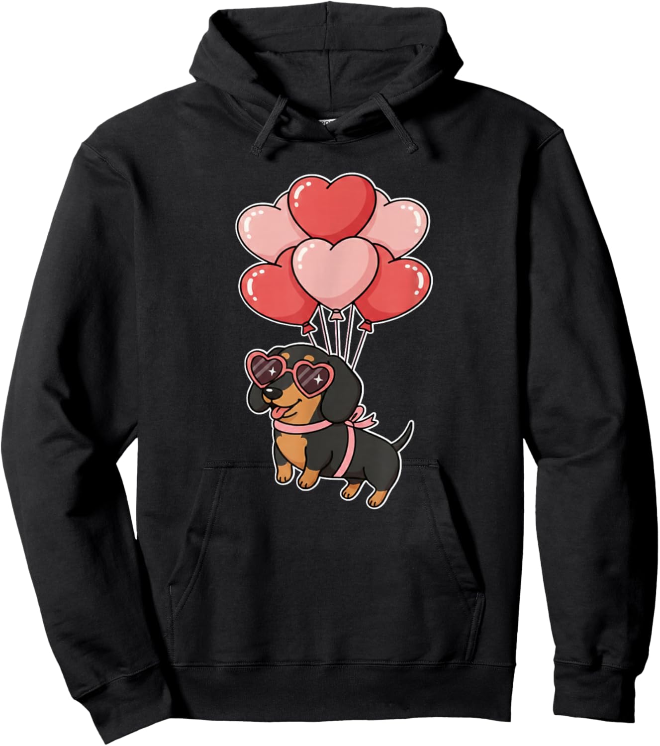 Girls Valentines Day Heart Black Tan Dachshund Lover Hoodie - Hoodie | Black