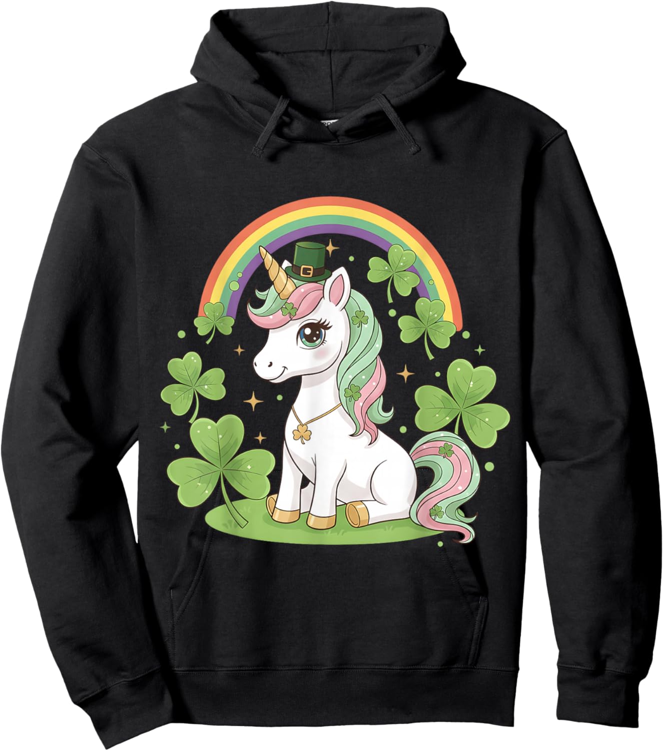 Cute St Patricks Day Unicorn Girls Kids Toddler Lepricorn Hoodie - Hoodie | Black