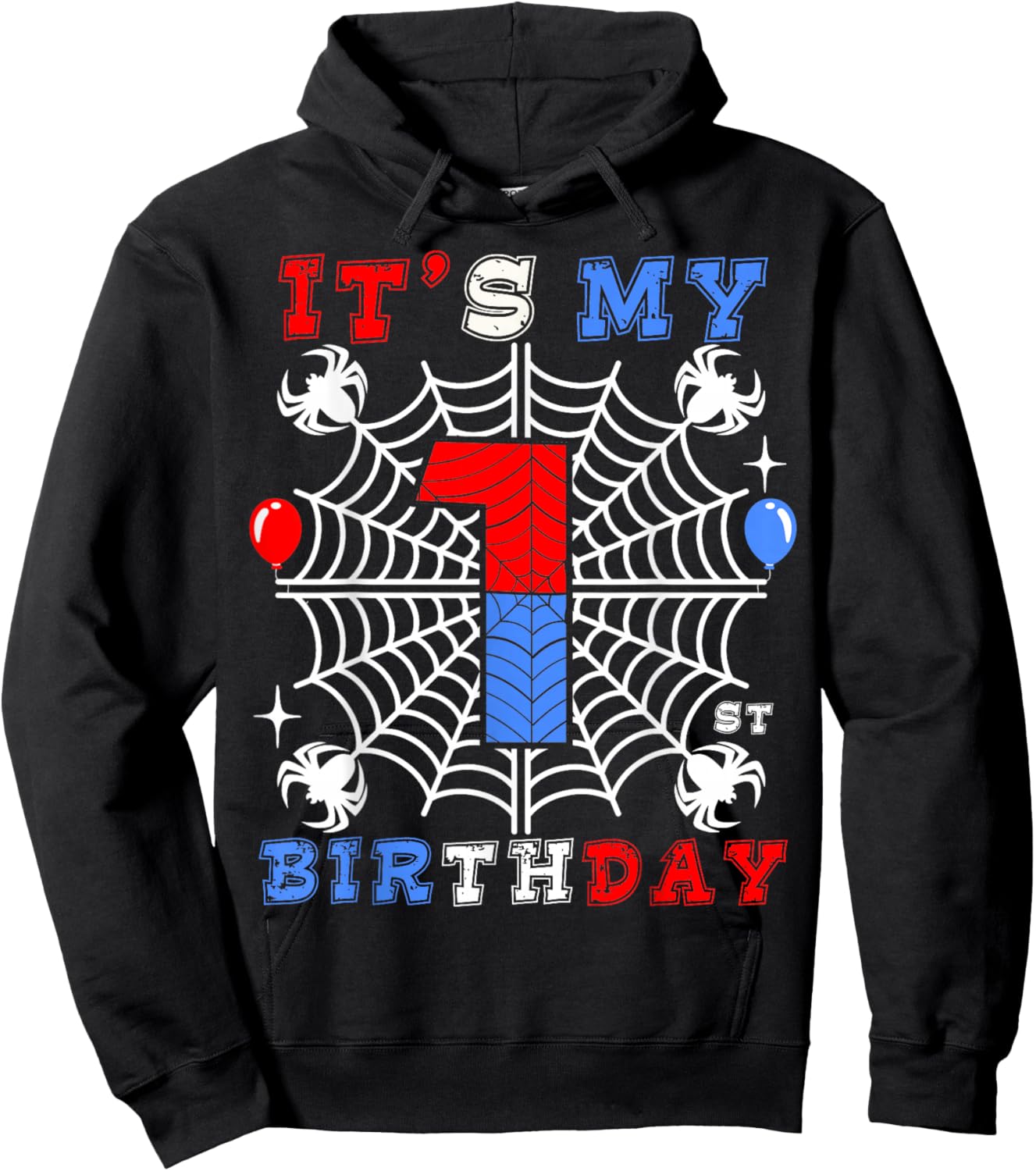 1st Birthday Spider-Theme 1st Birthday Spider Web Kids Boys Hoodie - Hoodie | Black