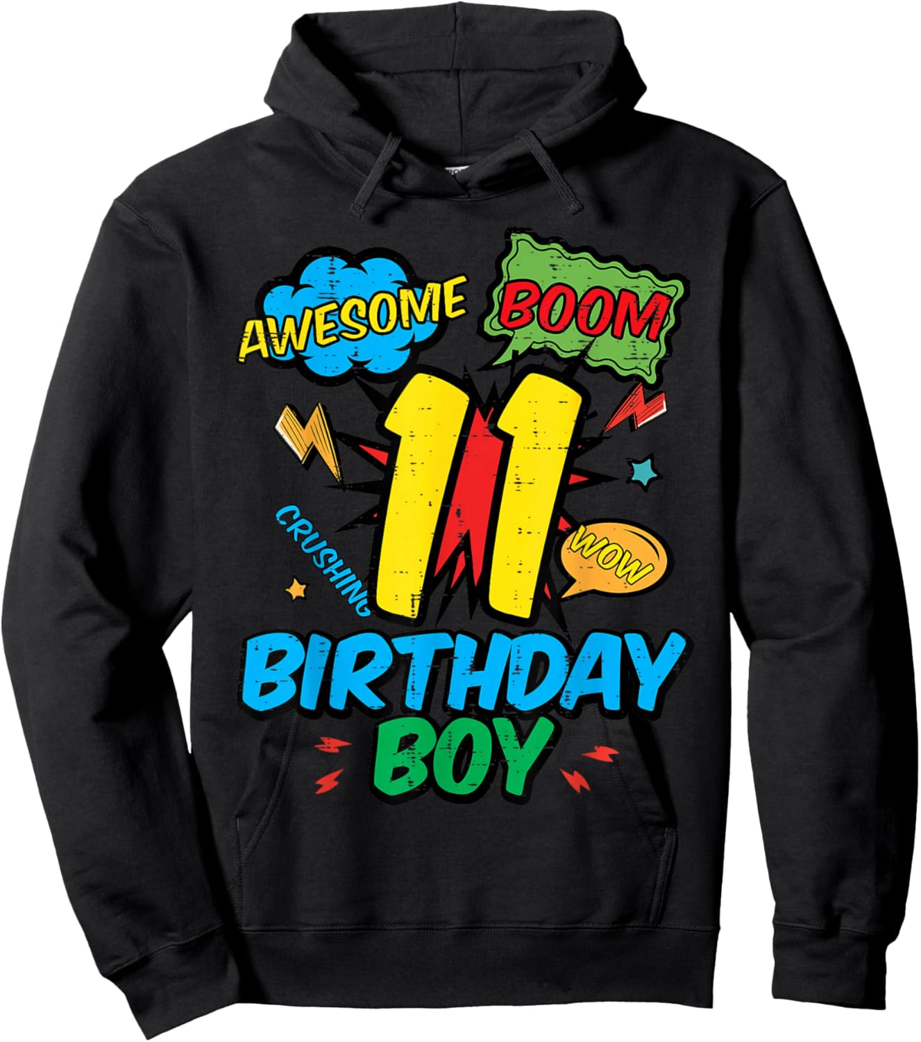 11 Birthday Boy Comic 11th Bday Superhero Party Boys Kids Hoodie - Hoodie | Black