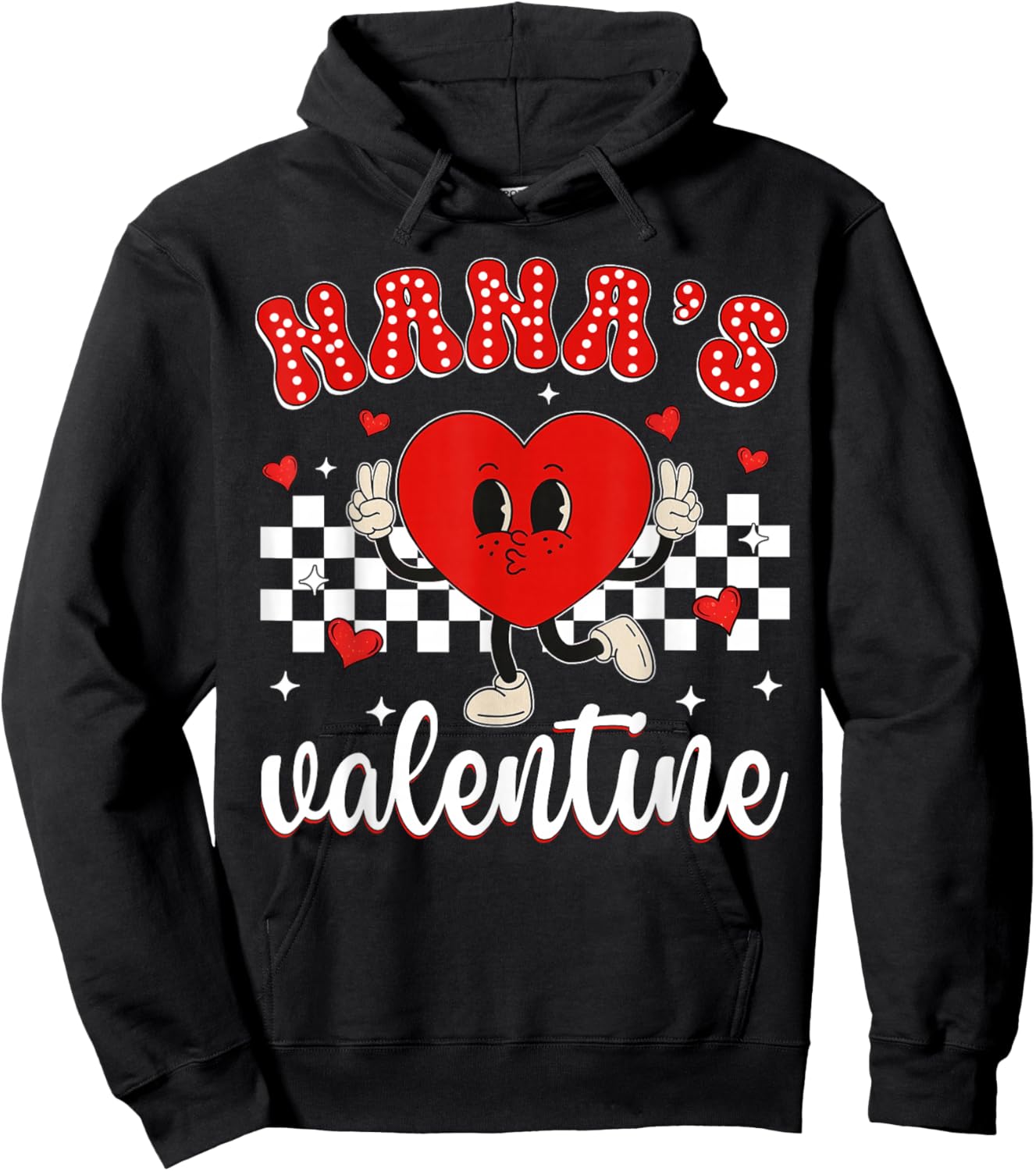 Nana's Valentine Heart Cute Kids Retro Groovy Boy Girl Hoodie - Hoodie | Black