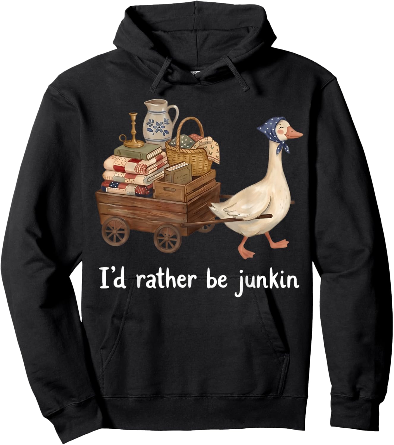 I'd Rather Be Junkin Vintage Duck Silly Goose Thrifting Hoodie - Hoodie | Black
