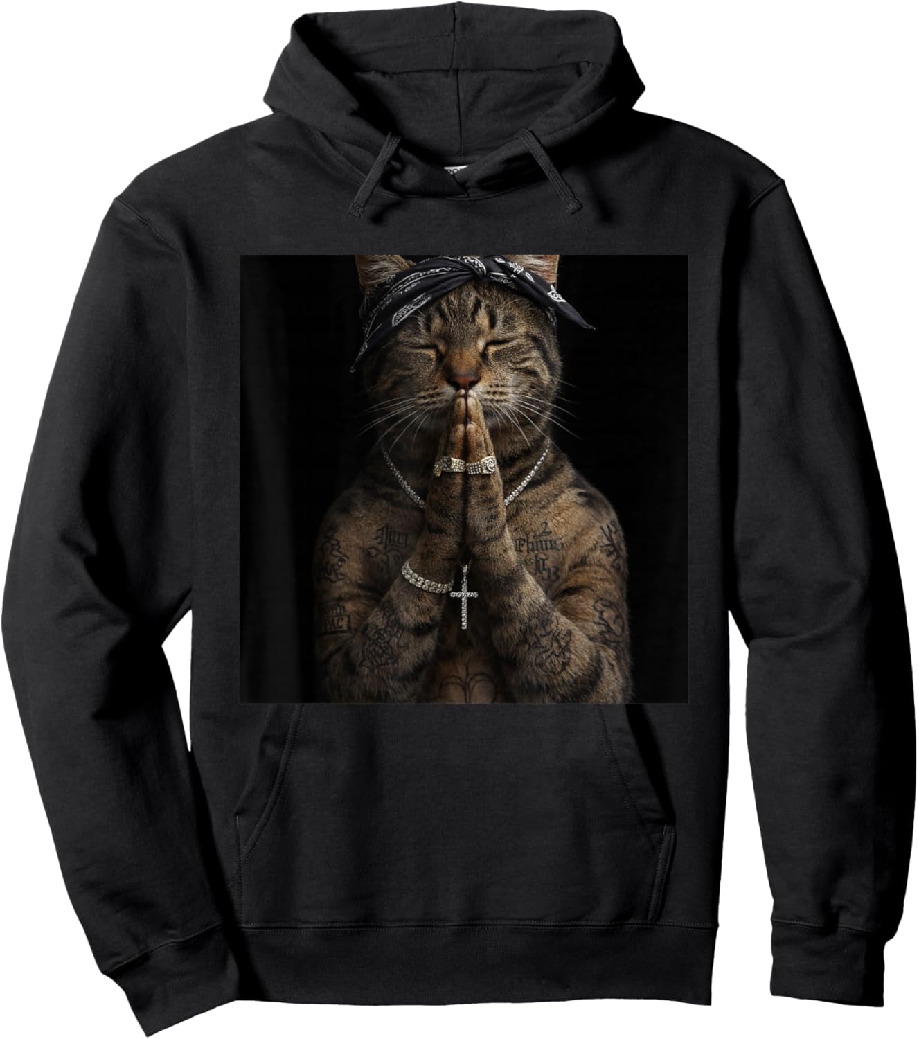 Funny Gangster Cat Gen Z Retro Hip Hop Gangsta Cat Meme Hoodie - Hoodie | Black