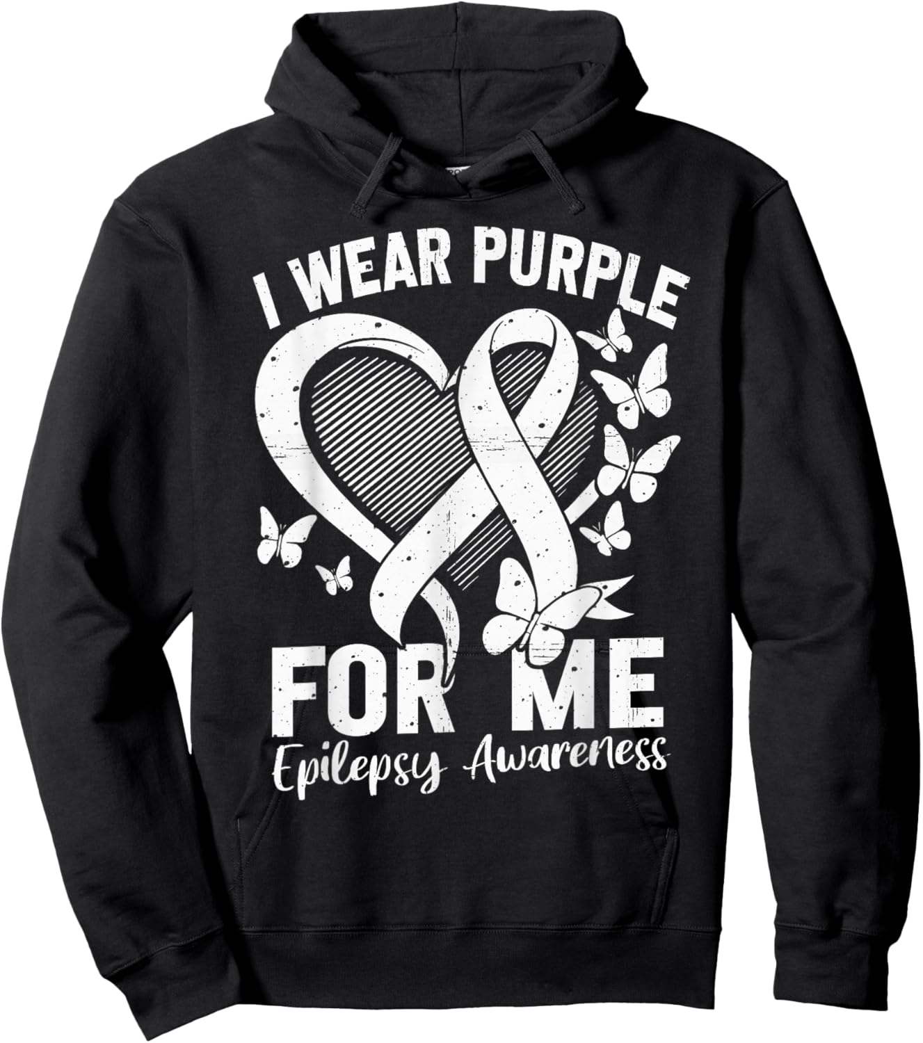 I Wear Purple for Me Epilepsy Awareness Month Purple Ribbon Hoodie - Hoodie | Black