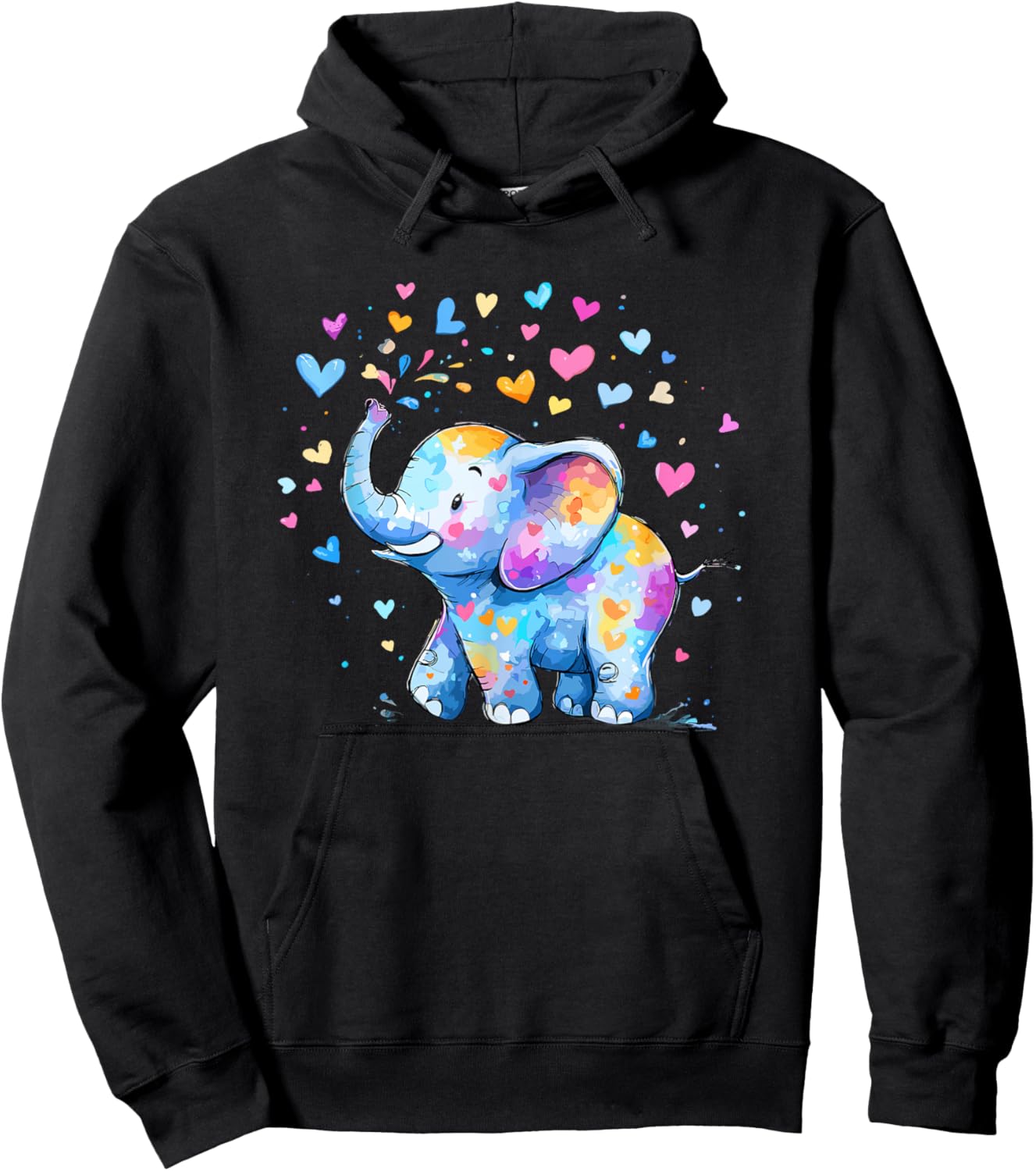 Rainbow Elephant with Color Hearts Love Hoodie - Hoodie | Black