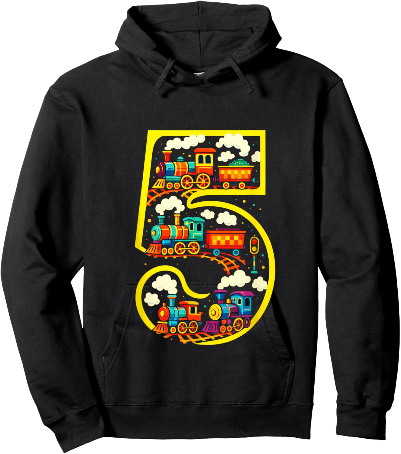 5 - Steam Train Birthday for Boys Hoodie - Hoodie | Black