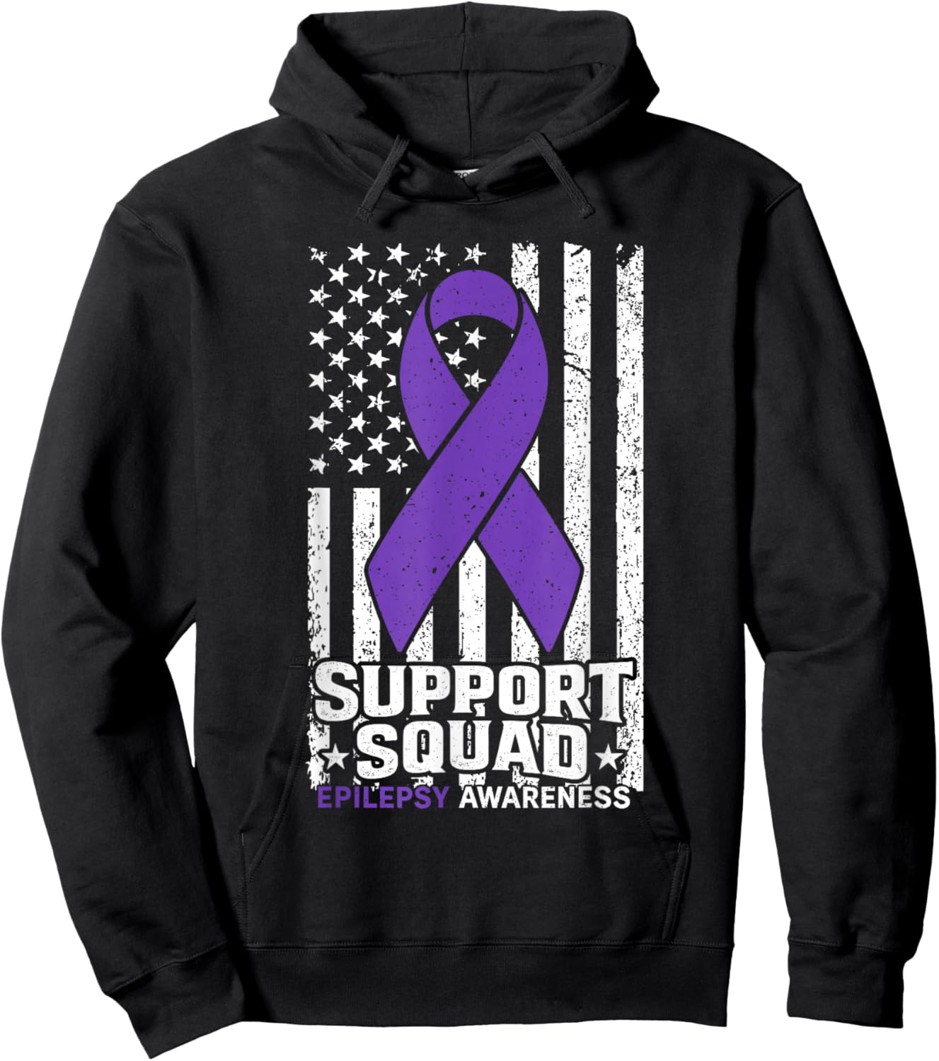 Support Squad American Flag Purple Epilepsy Awareness Hoodie - Hoodie | Black