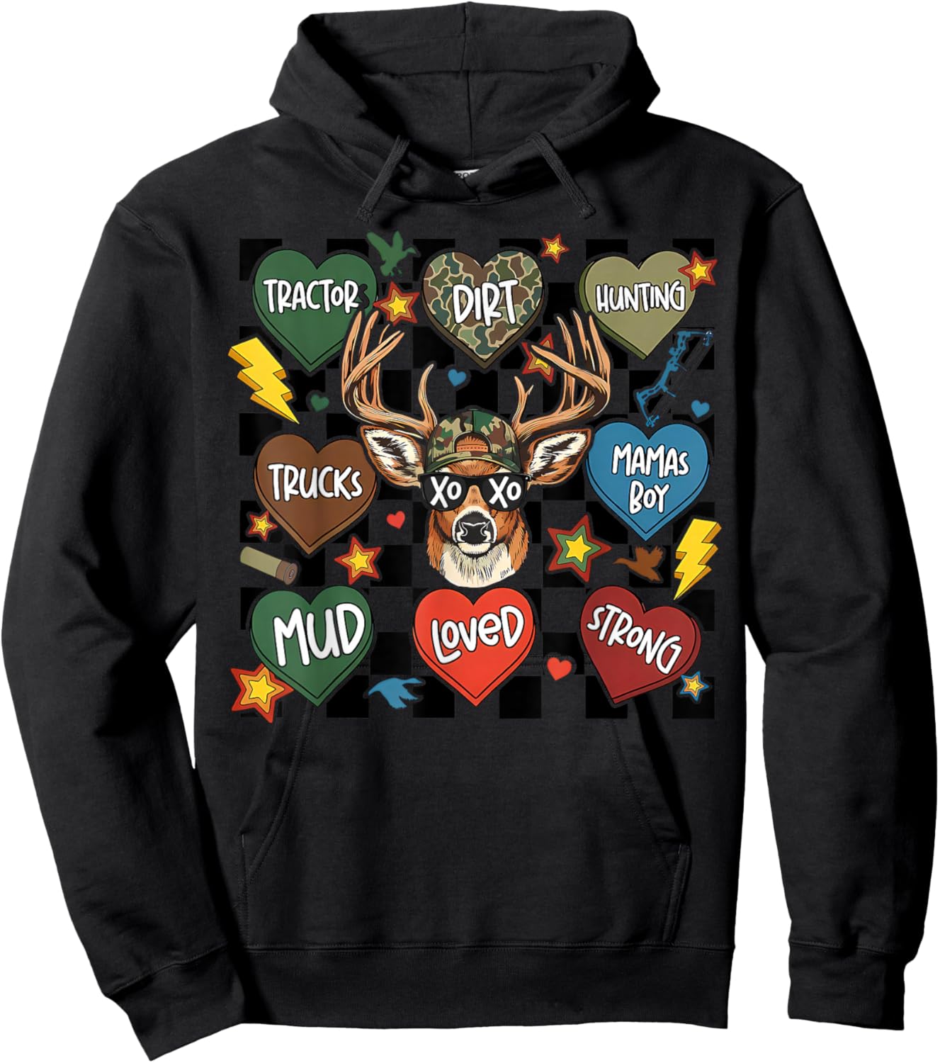 XOXO Valentine Buck Camo Deer Retro Hunting Boys Cap Men Boy Hoodie - Hoodie | Black