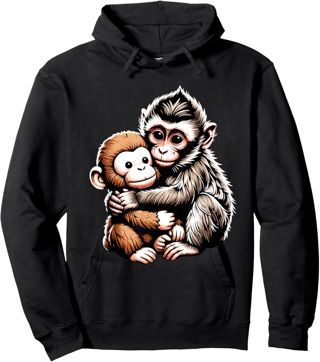 Punch Macaque Baby Monkey Hugging Stuffed Toy Animal Art Hoodie - Hoodie | Black