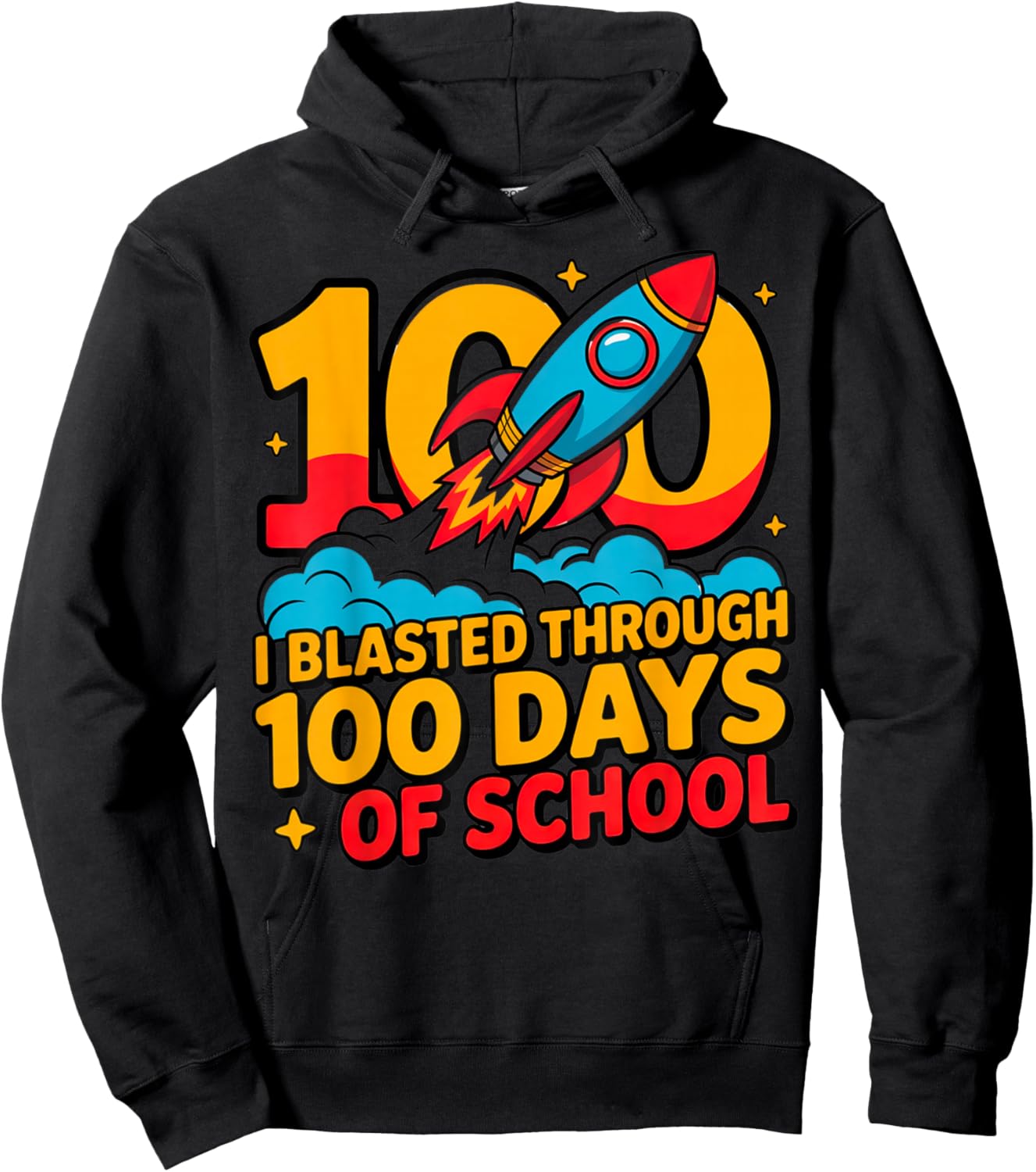 I Blasted Through 100 Days of School Rocket Ship Design Hoodie - Hoodie | Black