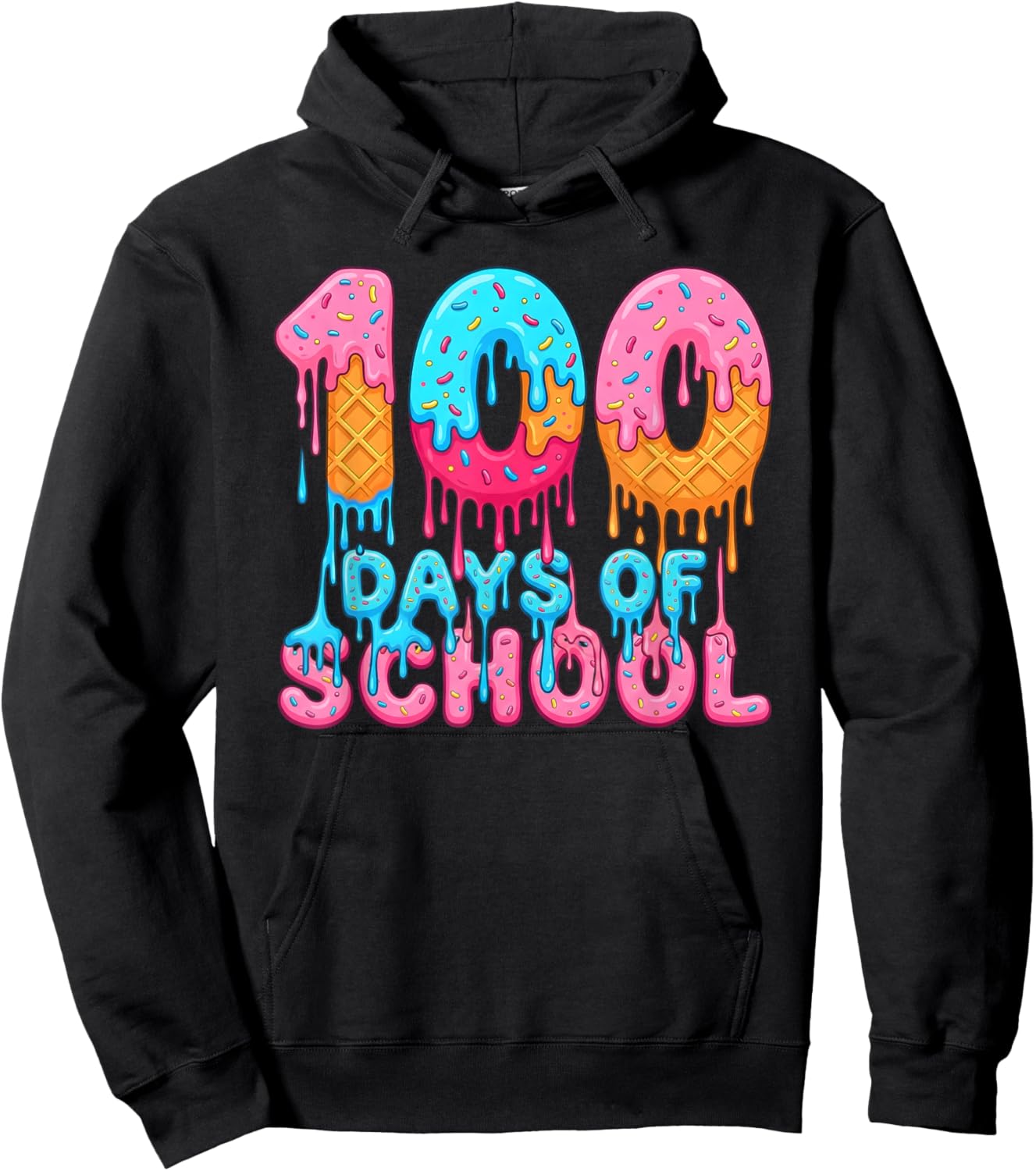 100 Days of School Kids Boys Ice Cream Drip Funny 100th Day Hoodie - Hoodie | Black
