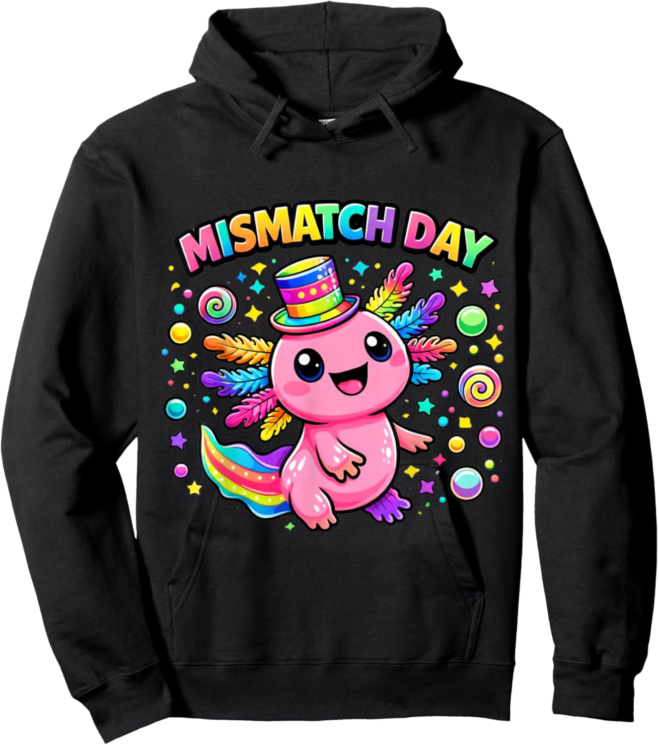 Mismatch Day Spirit Week Cute Axolotl Quirky Colorful Kids Hoodie - Hoodie | Black