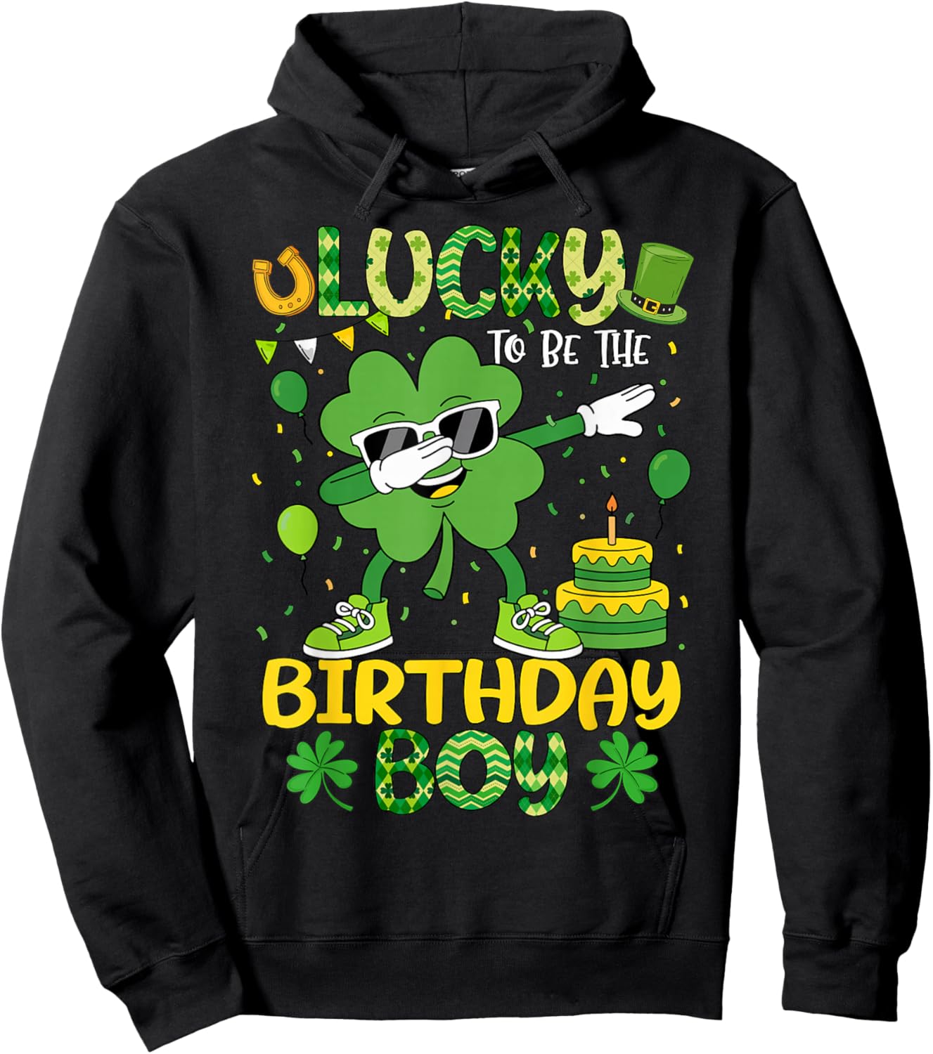St Patricks Day Lucky Birthday Boy Shamrock Boy Men Kids Hoodie - Hoodie | Black